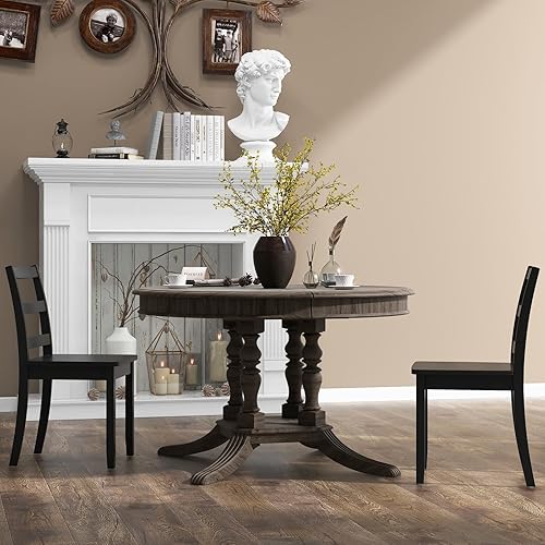 Miniatura 2 de GOFLAME Juego de 2 sillas de comedor, sillas laterales con respaldo de escalera con patas de madera de goma maciza y almohadillas antideslizantes