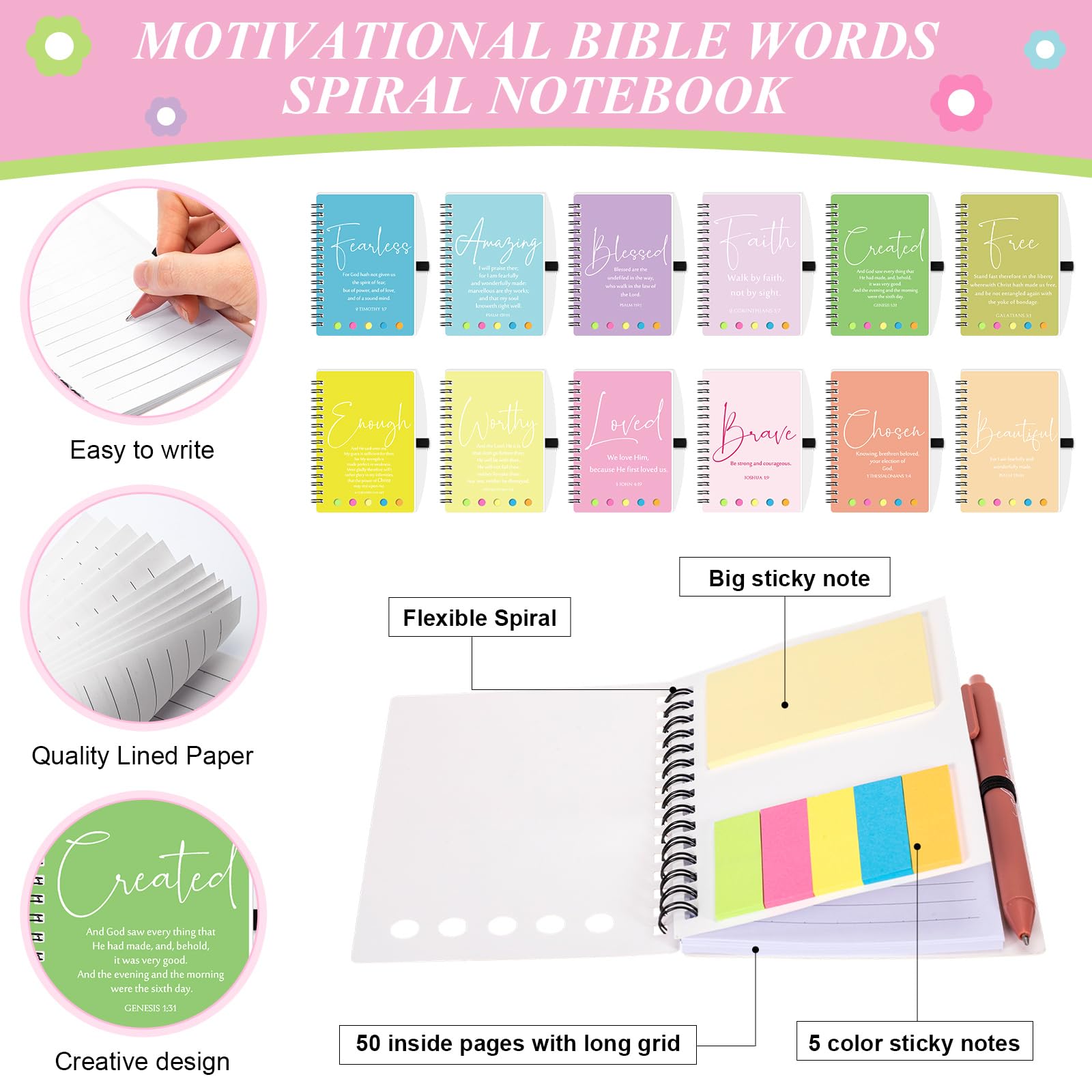 Kosiz Lot de 24/48 pièces - Cadeau chrétien de Pâques - Journal de prière inspirant - Carnet avec stylo biblique - Cadeau religieux pour la fête des mères, femmes, hommes, papa (simple, couleur