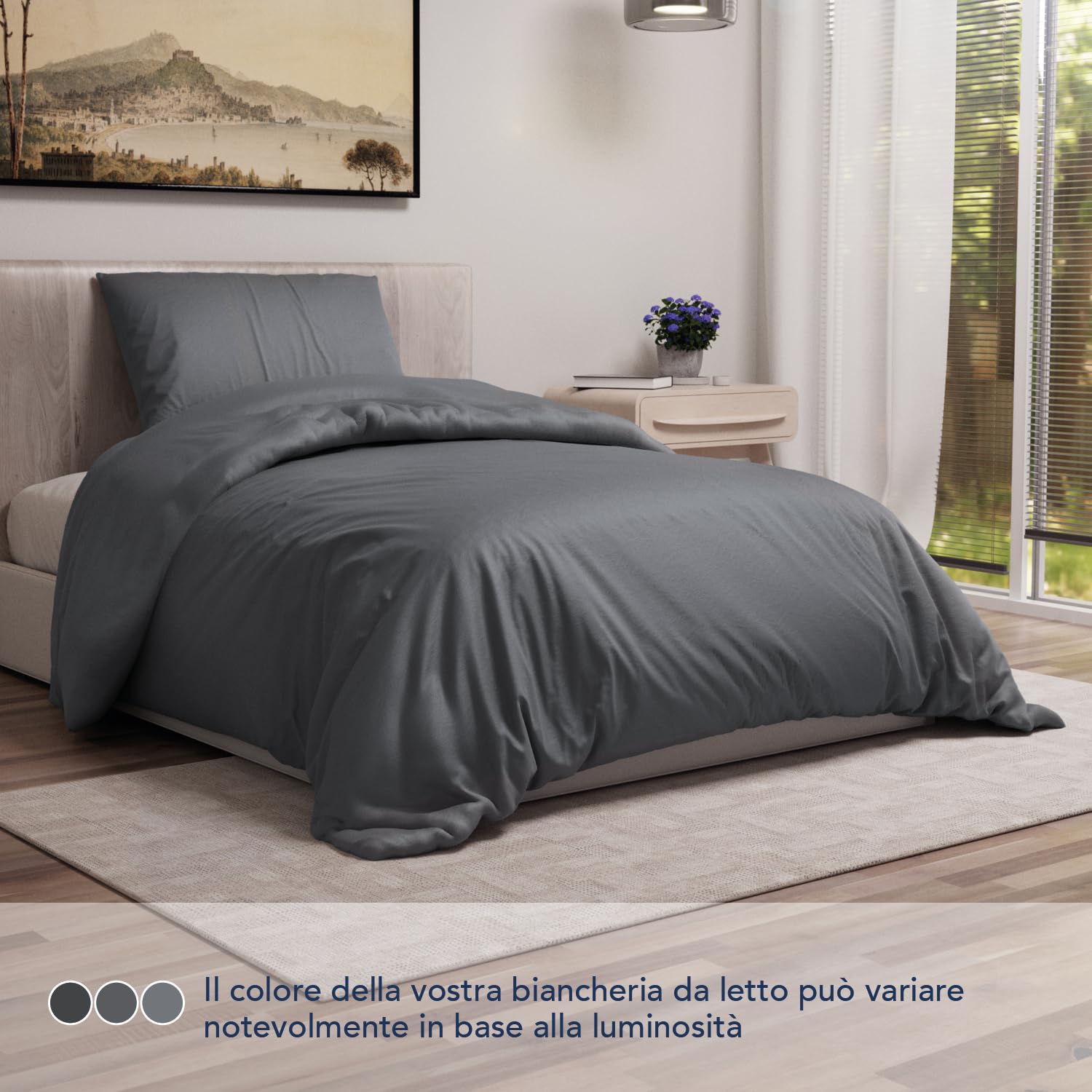 Dreamzie Copripiumino Singolo 140x200 cm con 1 Federe 65x65 cm - Grigio Scuro - Set Copripiumino Singolo 140x200