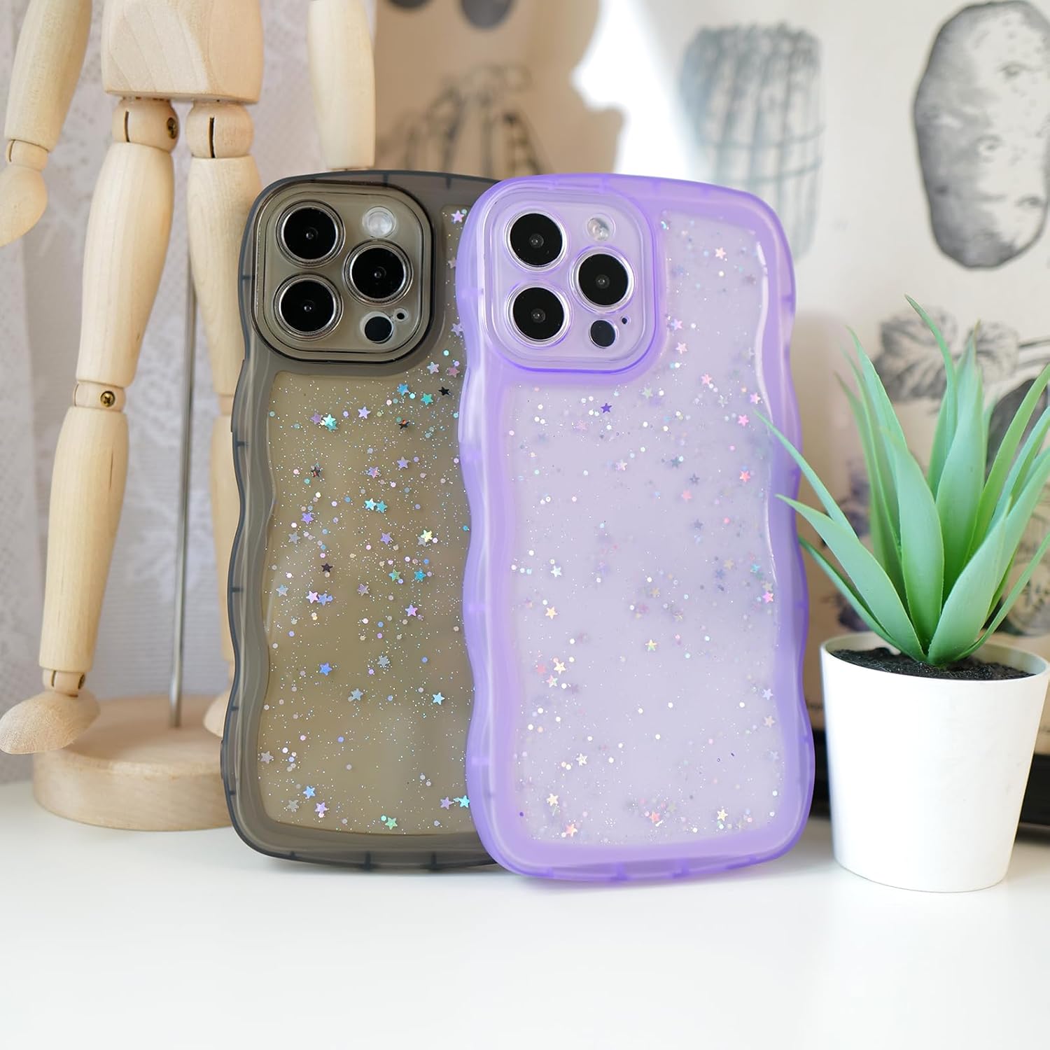 Compatible with iPhone 14 Pro,Cute Kawaii Bling Sparkle Glitter Frame Shape Soft Silicone Shockproof Protective Phone Case Cover for Women Girls Purple - Image 2