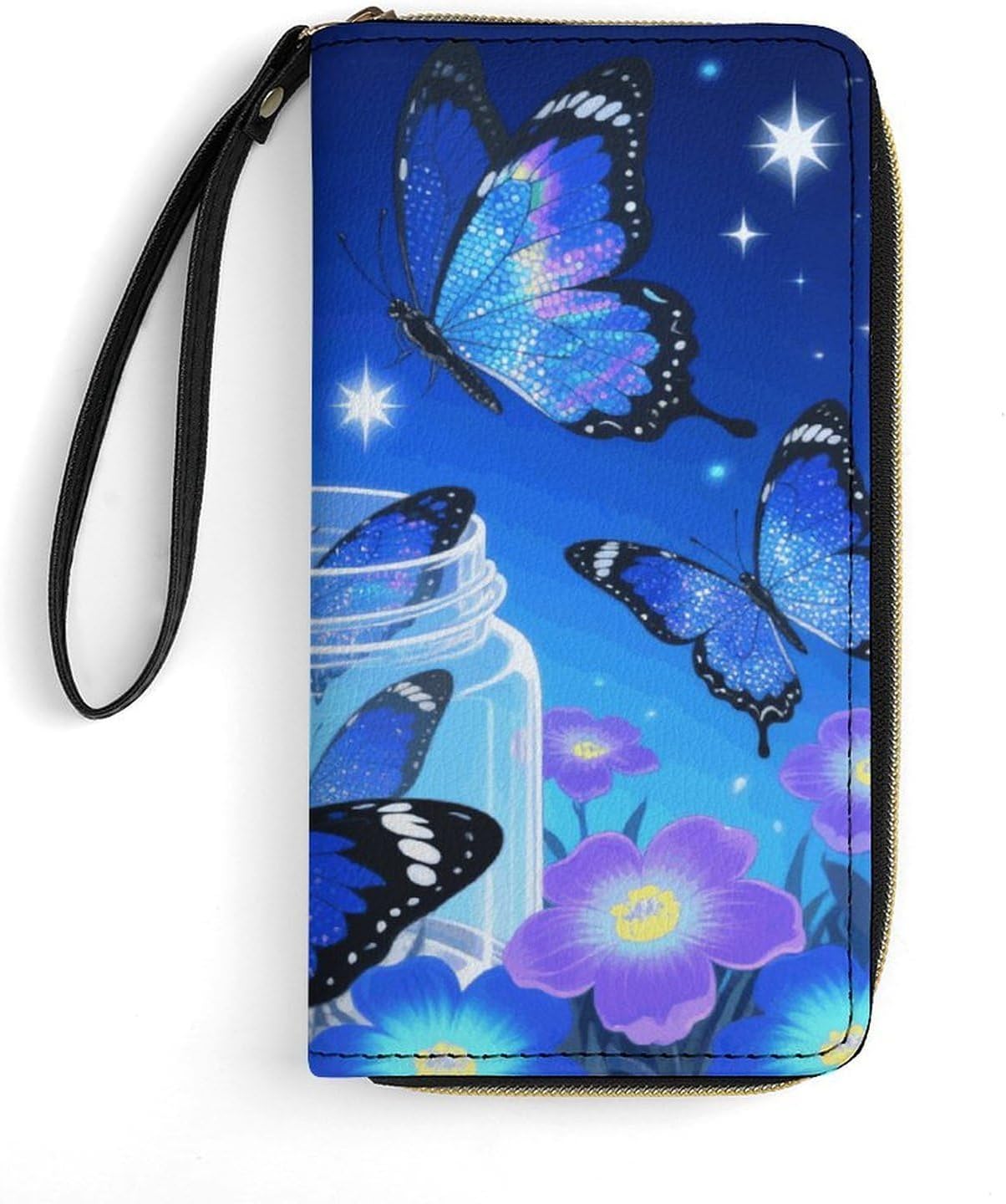 Blue Glitter Butterfly PU Leather Stylish Wallet