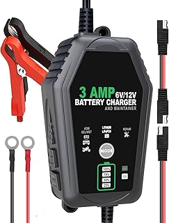 3 AMP Battery Charger, 6V/12V Smart Car Battery Charger, Fully Automatic Battery Maintainer Trickle Charger for Lead-Acid, Lithium, LiFePo4 Batteries, Motorcycle, Car