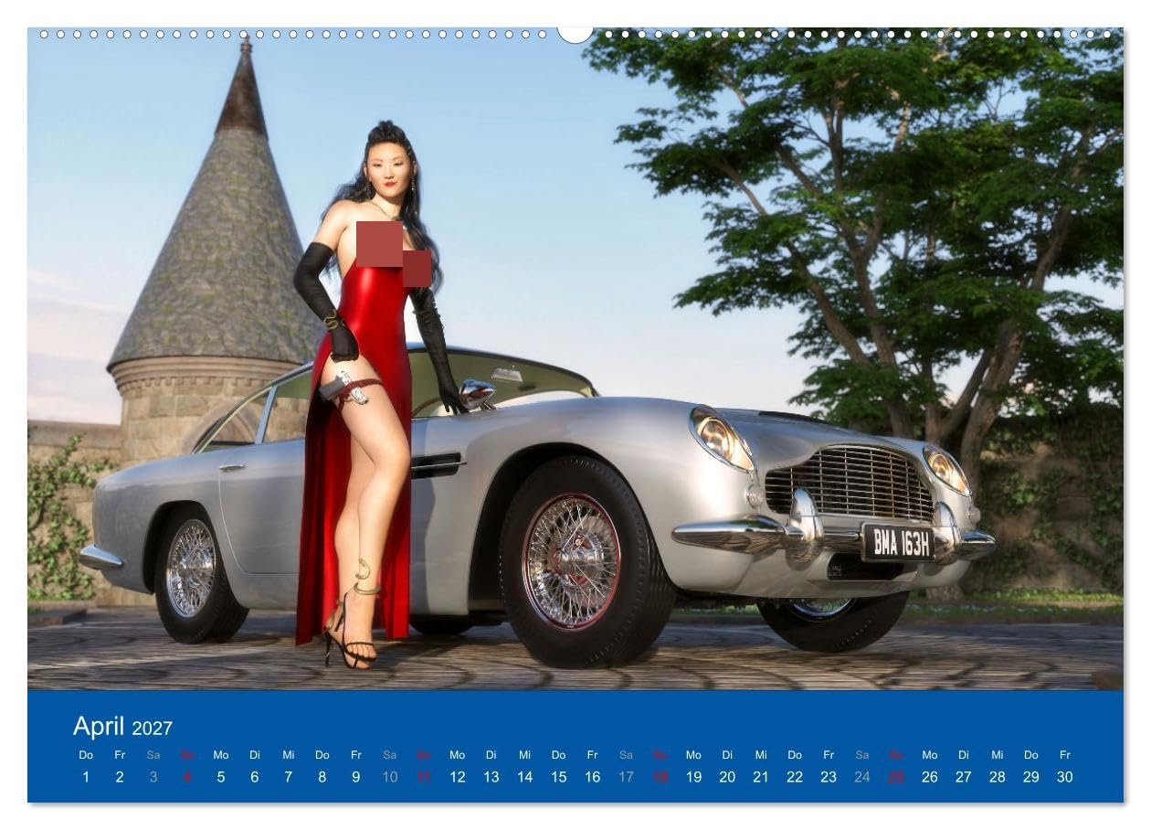 CALVENDO - Freche Frauen und heiße Kisten (hochwertiger Premium Wandkalender 2027 DIN A2 quer), Kunstdruck in Hochglanz: Coole Autos, freche Frauen - was will man(n) mehr?