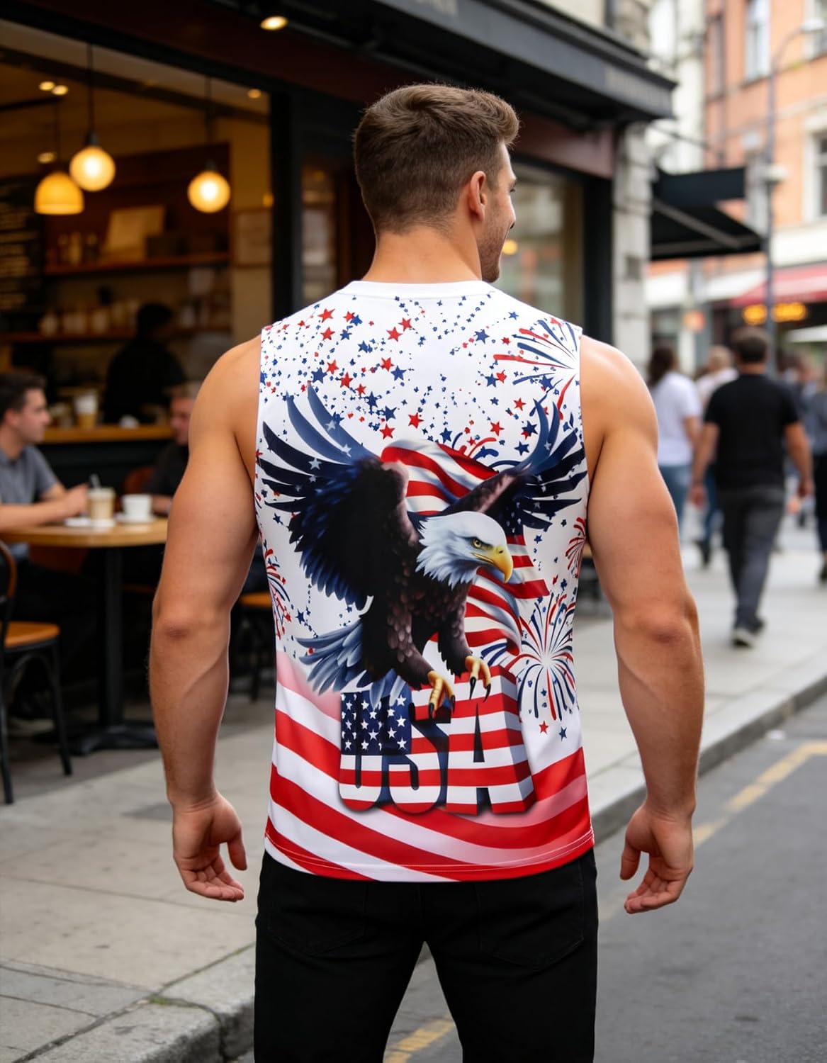 4th of July Tank Top Men, Patriotic American Flag USA Sleeveless Shirt, Soft Breathable Muscle Casual Apparel