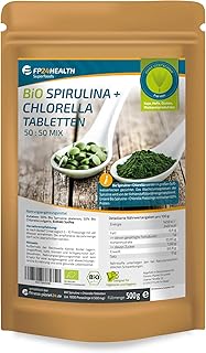 Bio Spirulina + Chlorella - 1000 Tabletten 500g - 500mg pro Tablette - Plantensis und Vulgaris Algen - Hochdosiert - Presslinge - Top Qualität