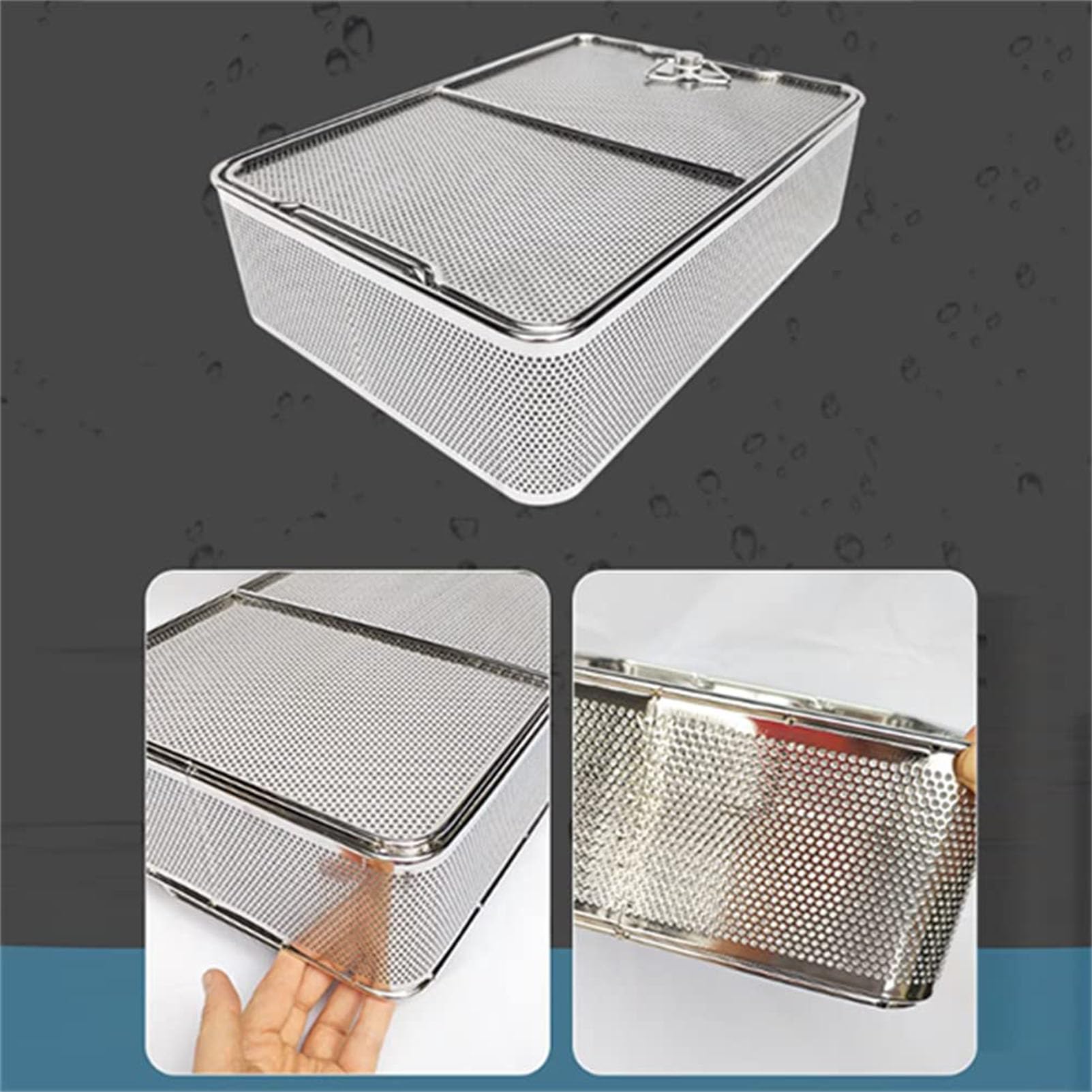 Cestello per sterilizzazione in acciaio inossidabile con coperchio vassoio per pulizia ad ultrasuoni per strumenti oftalmici Design a rete per una sterilizzazione efficace e una conservazione sicura