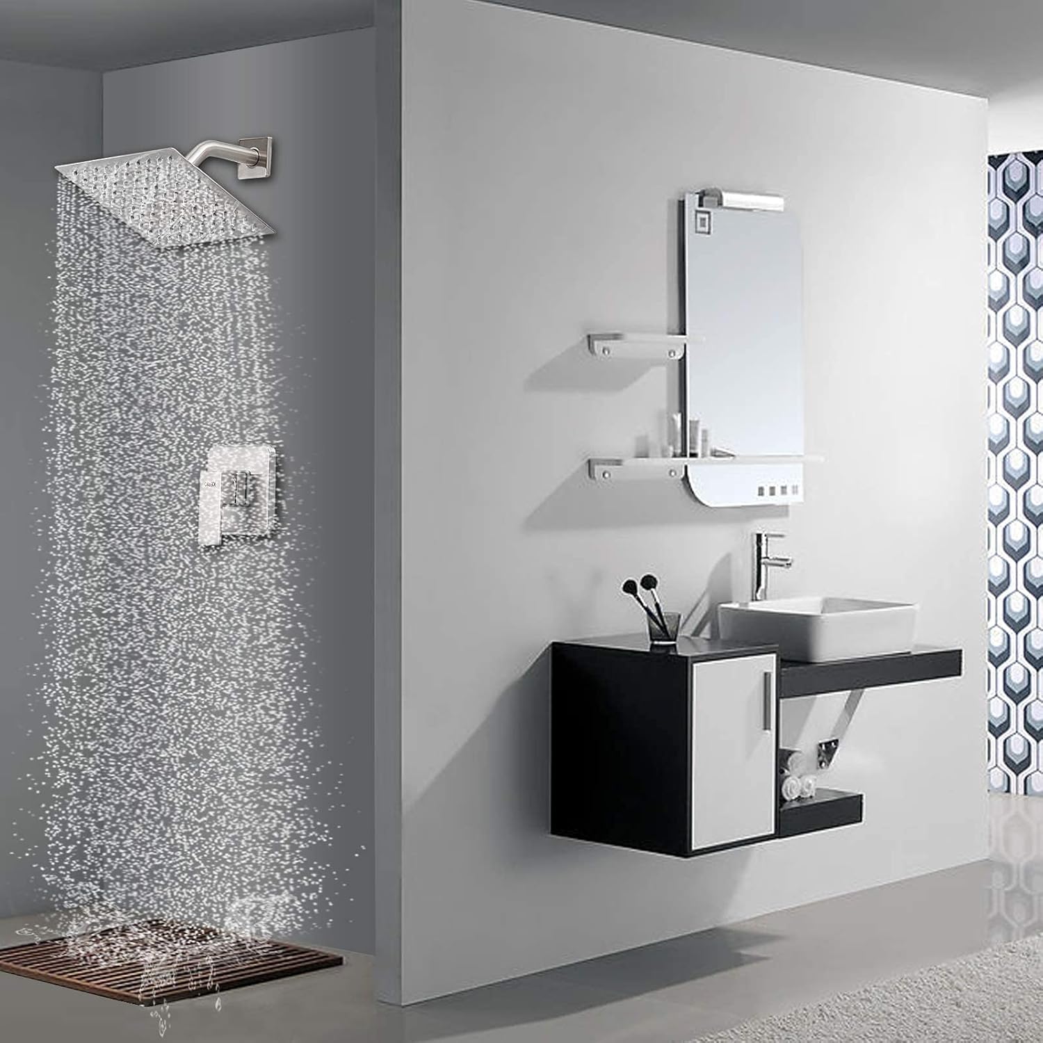 One-Day Sale: Up to 60% Off Rainful Shower Head Faucet Set for Bathroom 8 Square Fixed Showerhead 360°Rotation with Air-In Hi-tech Gentle Touch Luxury Brass Shower System Including Rough-In Valve Body and Trim(Brushed Nickel1)