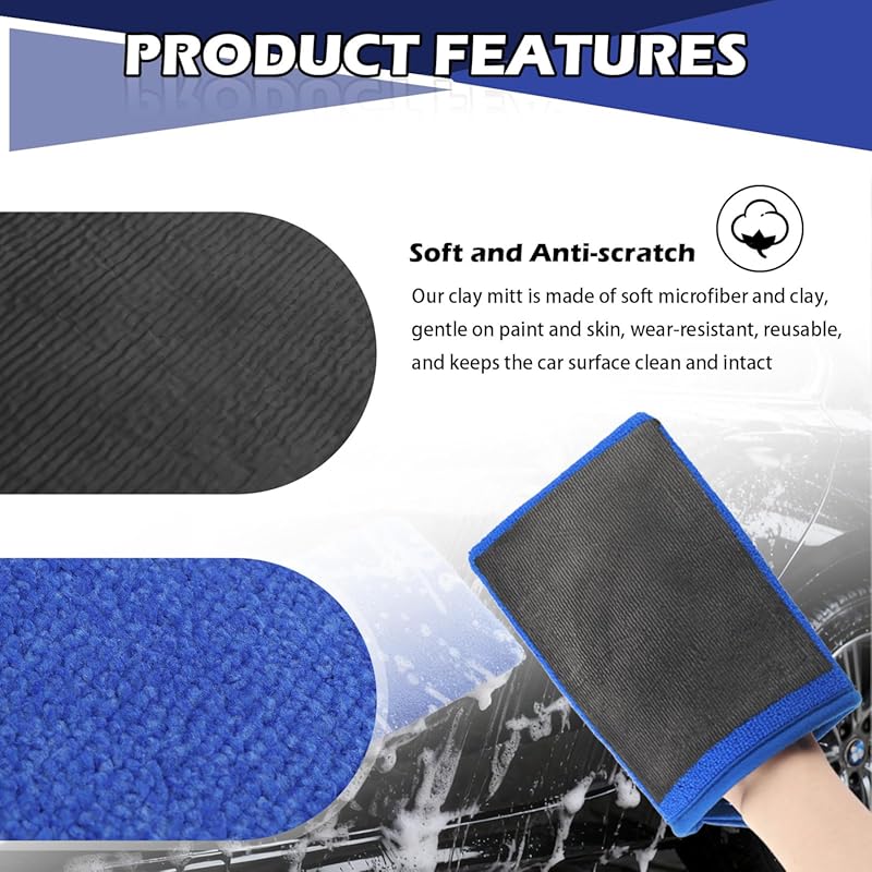 2PCS Car Clay Mitt Auto Detailing,Anti-Scratch Soft Clay Bar Mit for Car Surface Detailing,Reusable Clays Mitt for Cars Detailings as Clays Towel for Paint,Glass,Metal