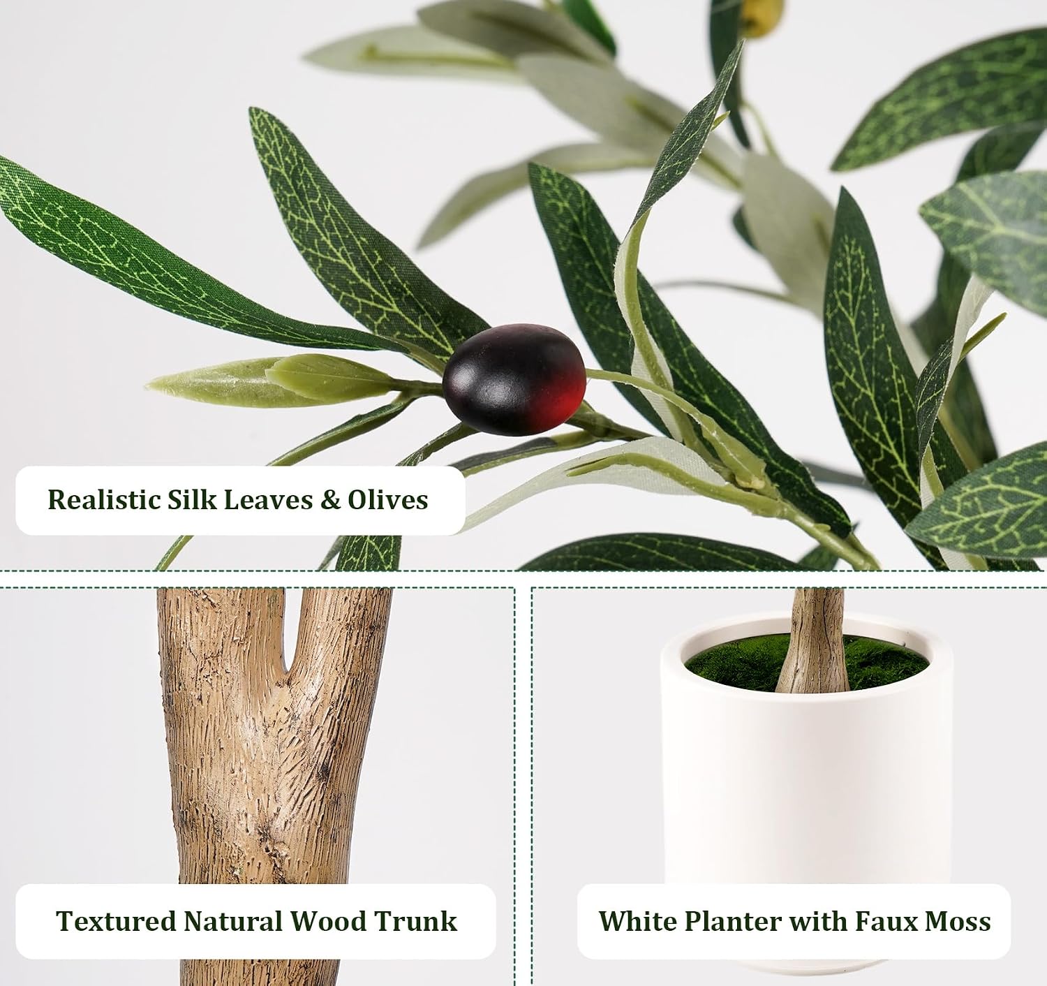 Artificial Olive Tree 6FT with Natural Wood Trunk, Realistic Silk Leaves | Lifelike Olives and Airy Branches Bring Mediterranean Charm to Living Rooms, Offices and Entryways with Timeless Greenery