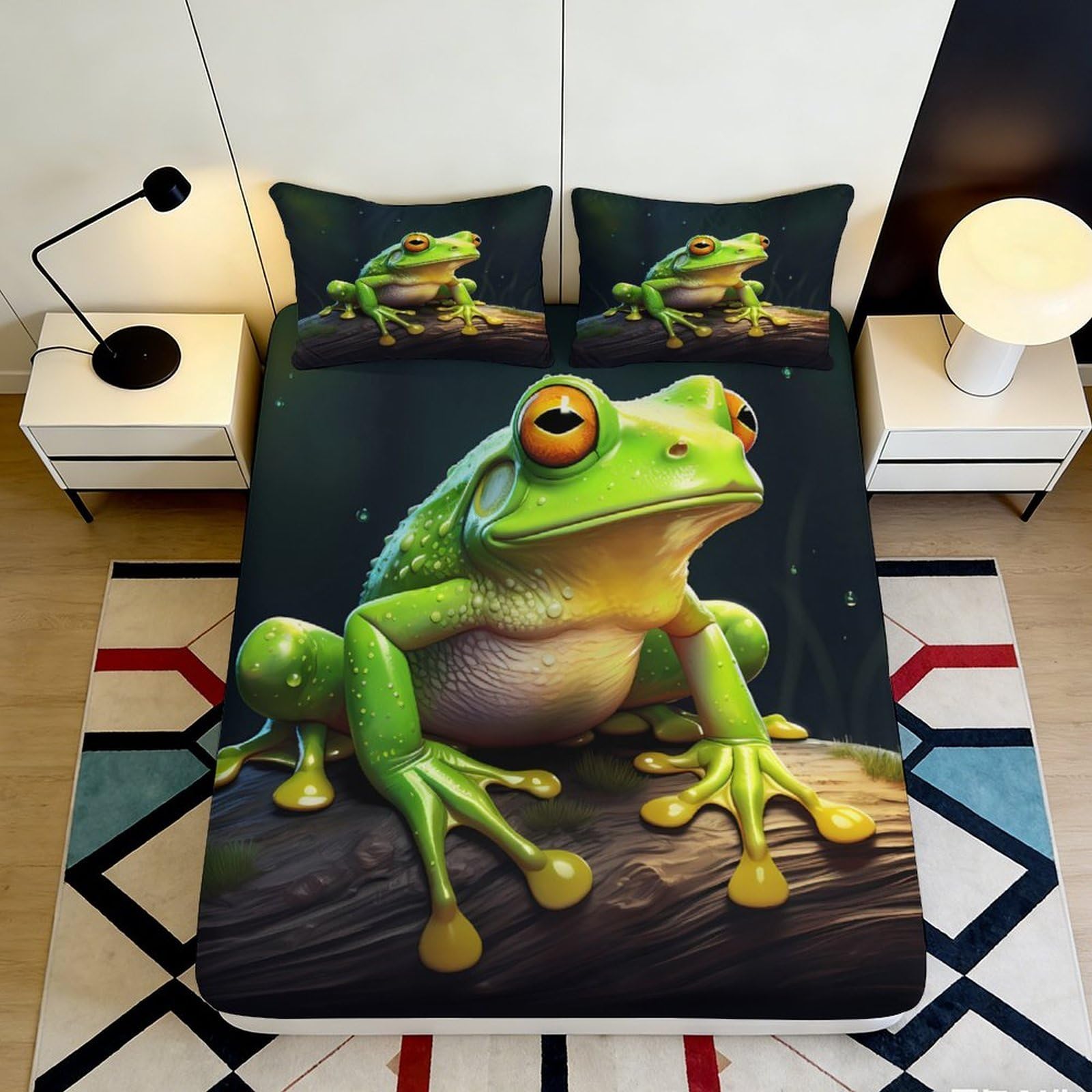 Dhbaneiok Style-7 3D Printed Green Frog Fitted Sheet Microfiber Cartoon Animal Mattress Cover For Bedroom Guest Room Dorm Decor 90X200x25cm