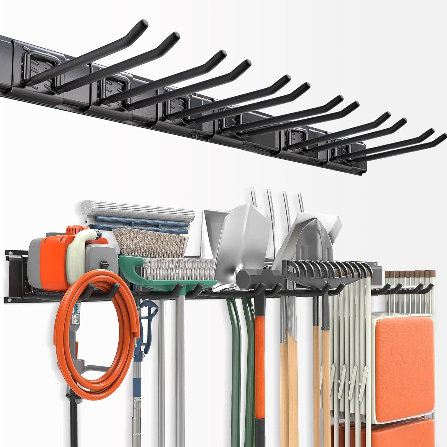 9 Pack Wall Mount Tool Storage Rack, Heavy Duty Garage Storage Tool Organizer, Garden Tool Wall Hooks and Hangers, Hold Up to 350lbs Black