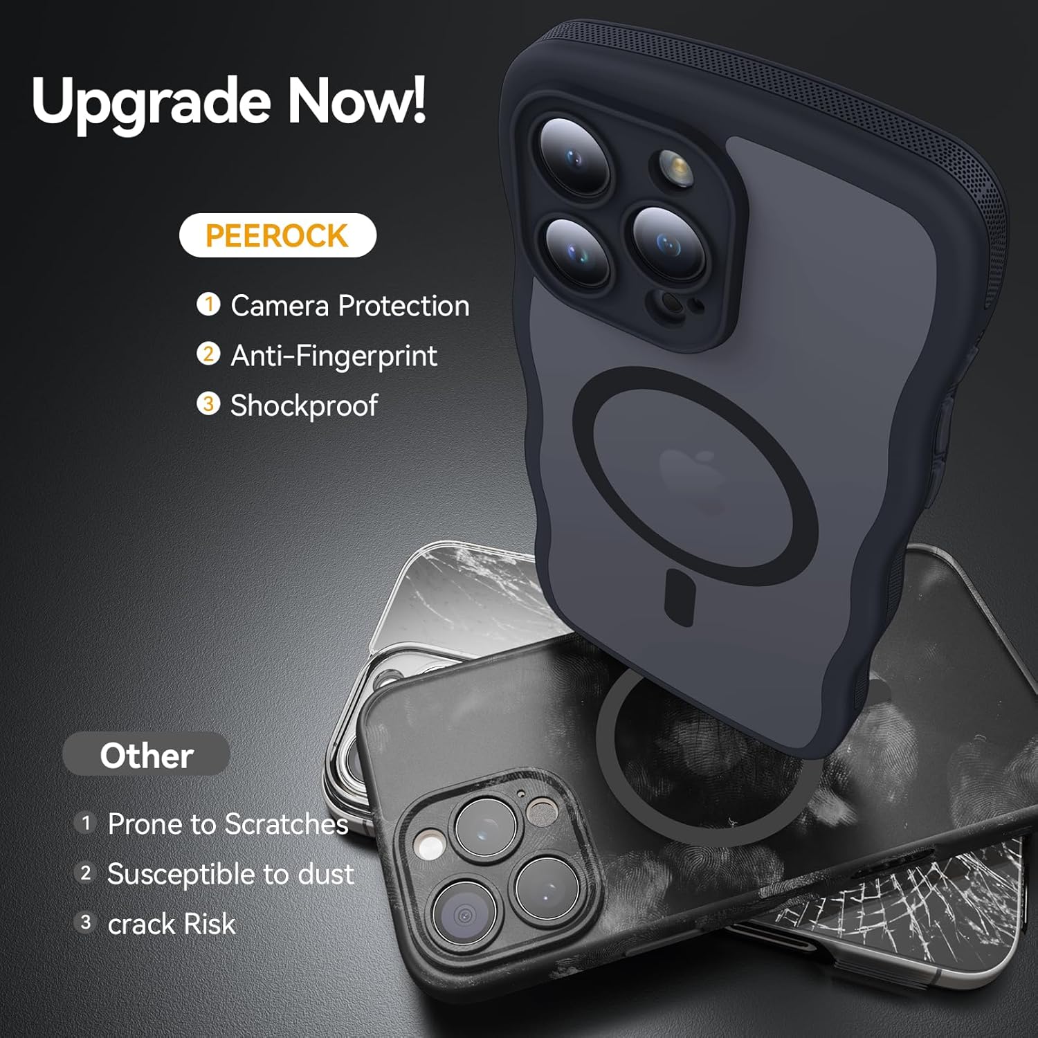 for iPhone 16 Pro Case with MagSafe, Upgraded [Full Camera Protection] [Fit for MagSafe] [Mil-Grade Drop] Cute Wave Translucent Non-Slip Phone Case for iPhone 16 Pro 6.3", Black - Image 7