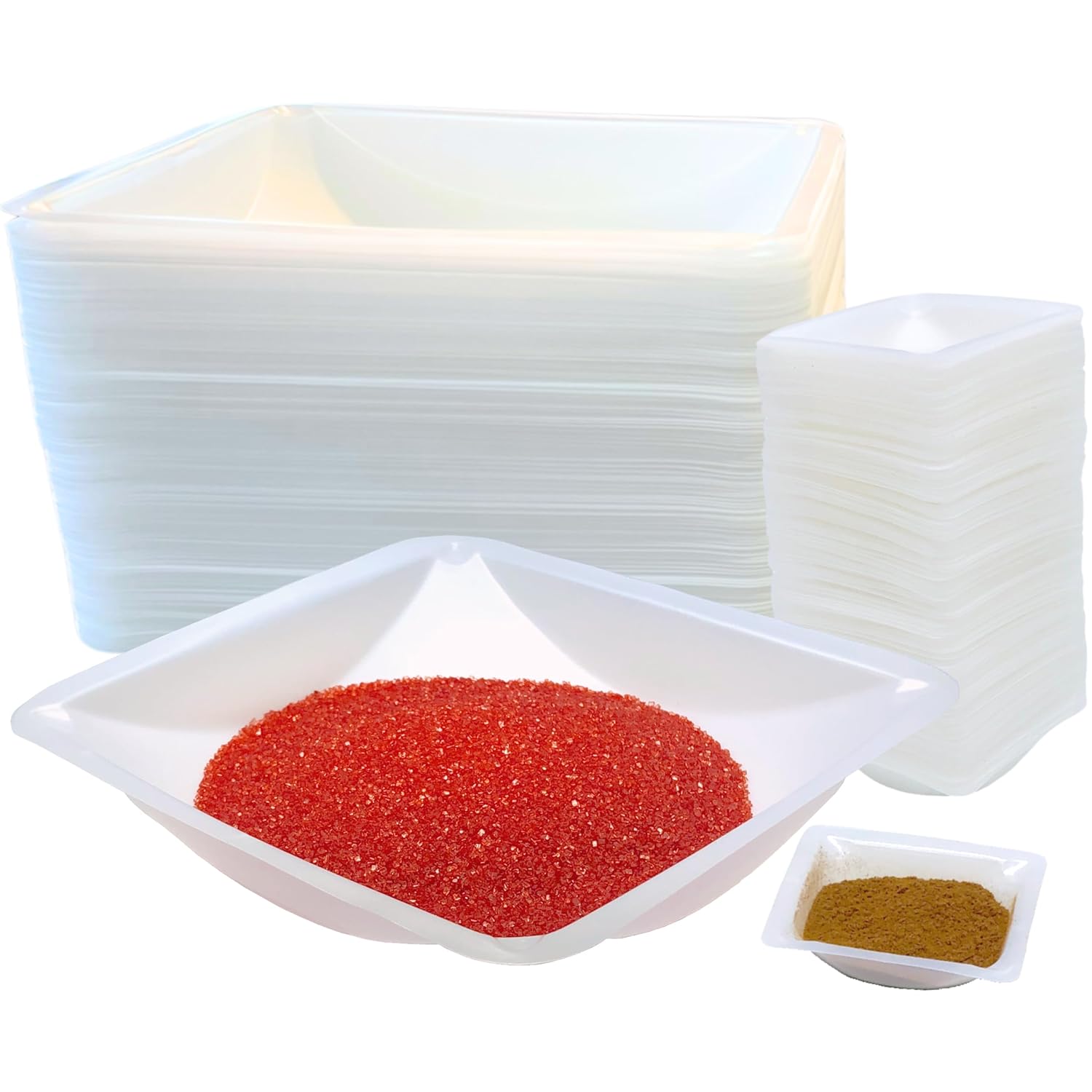 Weigh Boats - 125pk Large & 125pk Small Square Plastic Disposable Trays for Scale - 330ml & 7ml Lab Dishes