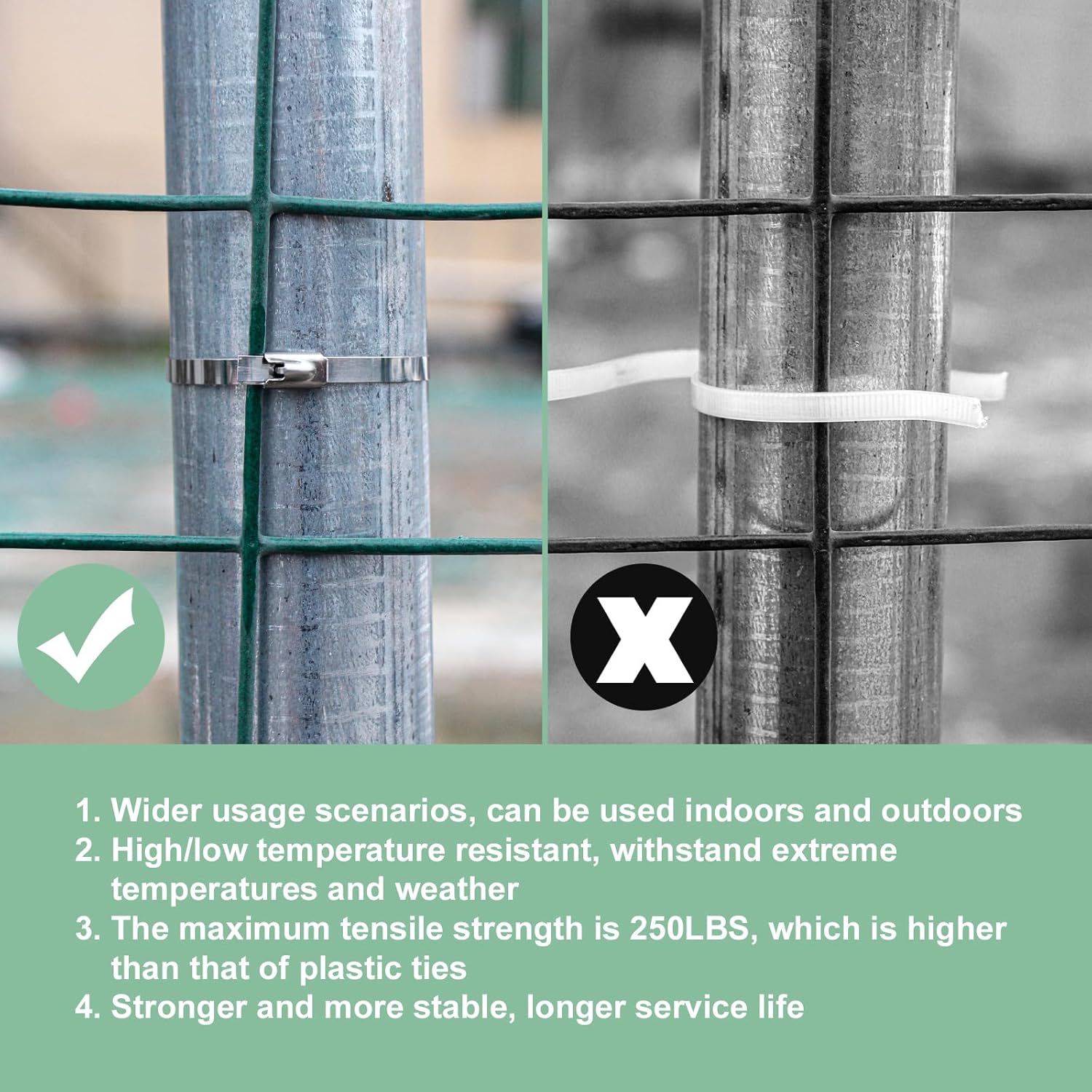 OneLeaf Metal Zip Tie Kit, 200pcs 11.8in Self-Locking Heavy Duty Metal Wire Ties for Indoor and Outdoor, Stainless Steel Cable Tie Gun for Fastening and Cutting