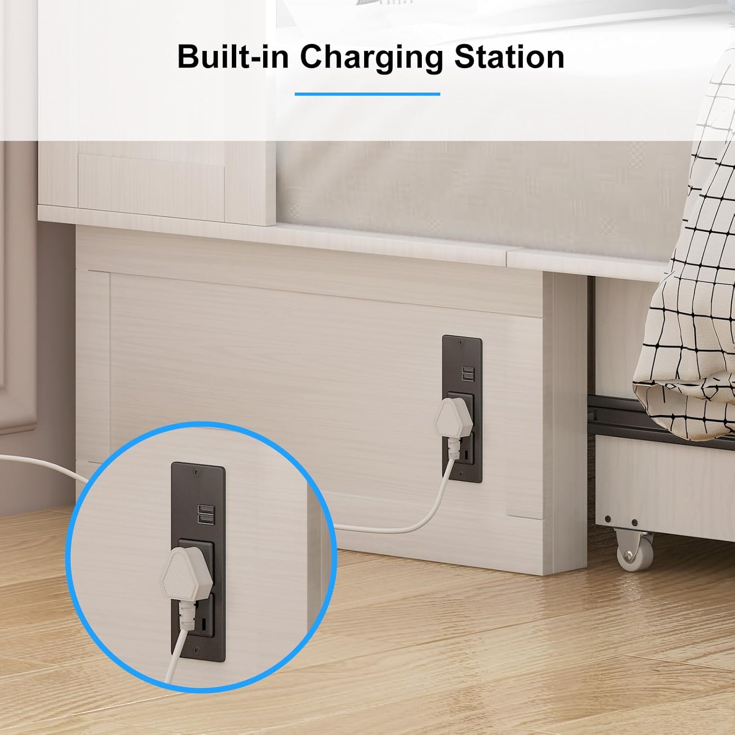 PUREMIND Queen Murphy Bed Cabinet with Mattress Included, Camas Con Colchon Incluido, Hideaway Chest Beds with Charging Station, Murphy Bed Queen Space-Saving Wall Beds for Bedroom, Guest Room