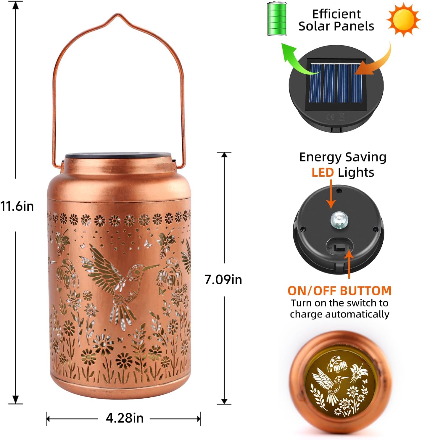 Hummingbird Solar Lanterns Outdoor Waterproof Hanging Hummingbird Solar Lights Metal Decorative LED Lantern Outside Decor for Garden,Yard,Patio,Lawn, Gifts for Women Mom Men Grandma 2Pack
