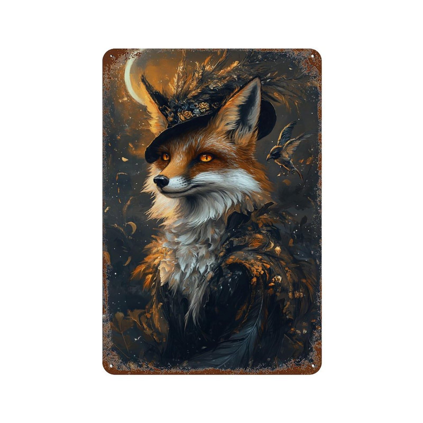 Vintage Rust Metal Sign with Fantasy Fox Artwork Design 11.8"x7.9", for Shed, Workshop And Garage Wall Decor, Retro Wall Decor