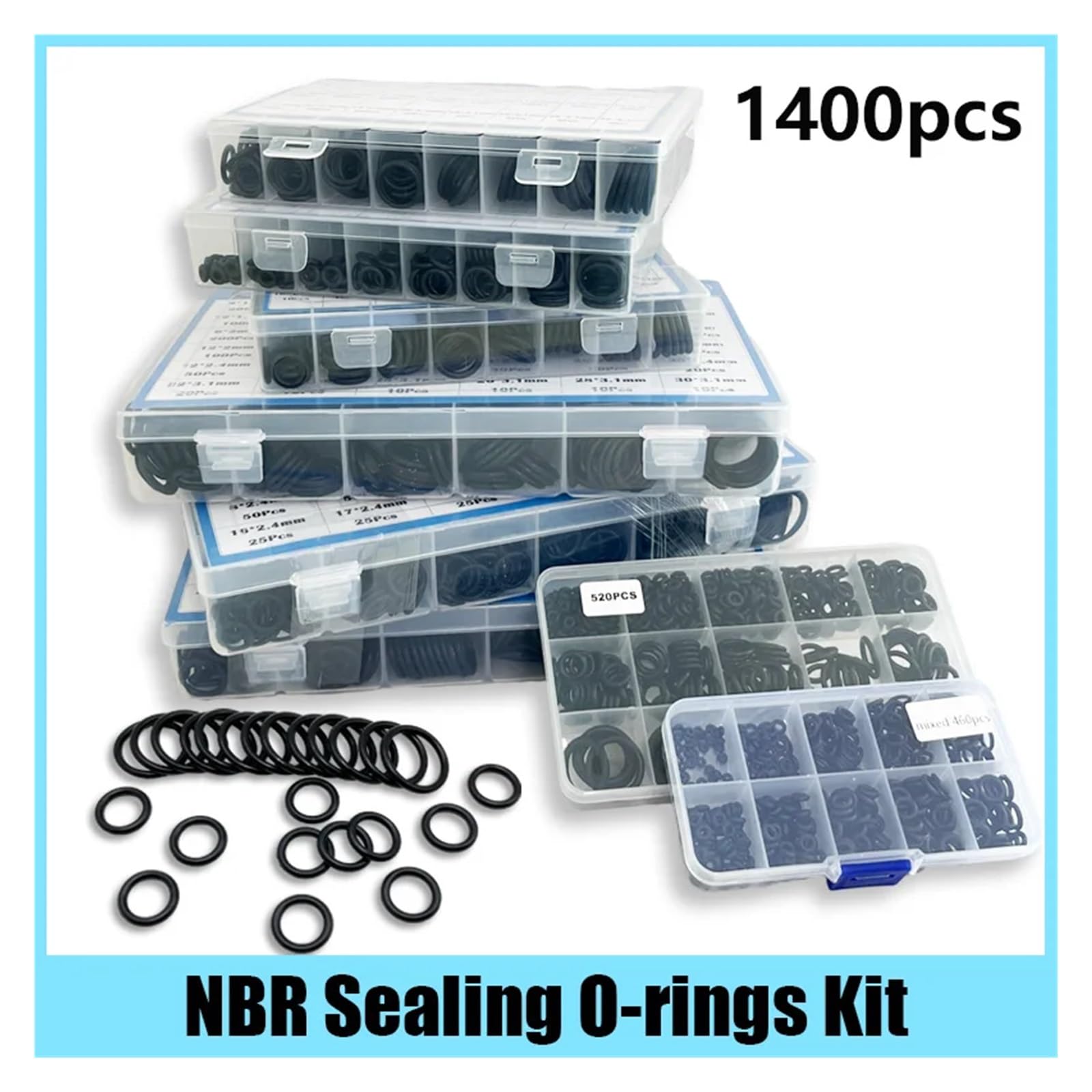 1400-100 piezas de juntas tóricas goma, juego anillos sellado nitrilo for alta presión, NBR, bandas elásticas(1160pcs mixed (1set))