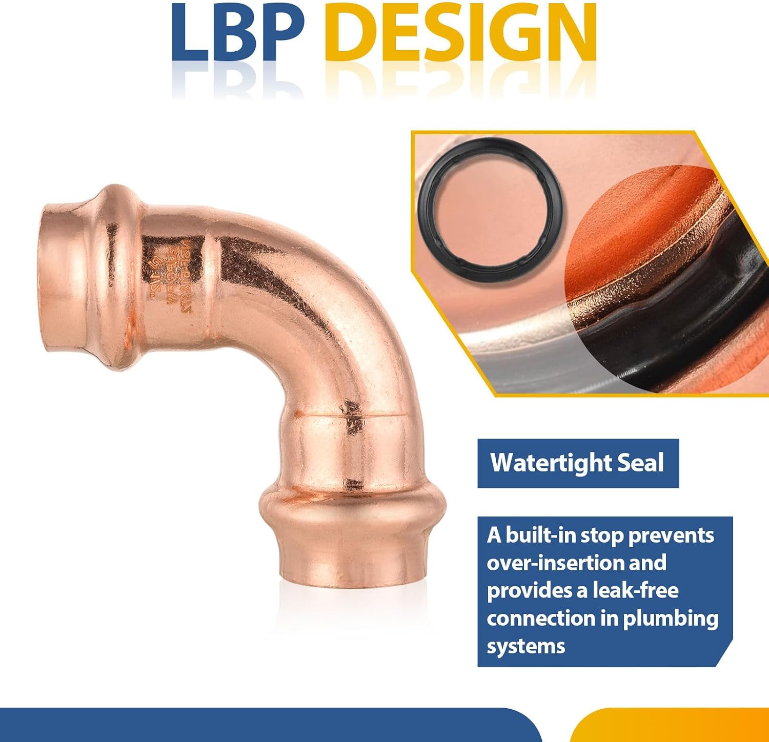 10-PACK GUOFIS Copper Press Elbow Fitting, 1/2 Inch P x P 90 Degree Press Elbow for Water Lines