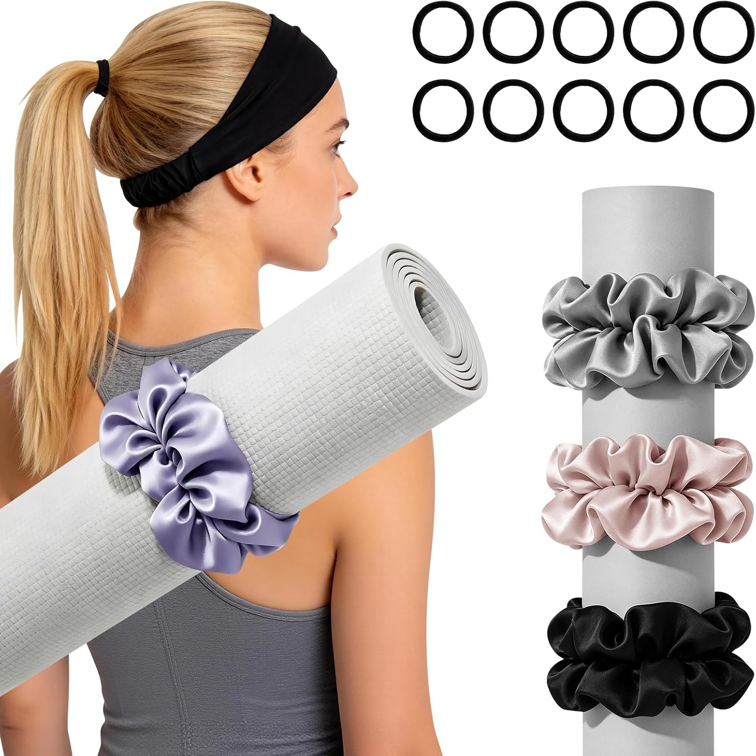Yoga Mat Securing Straps, 4 Colors Elastic Reusable Carrying Bands | Fits all standard yoga and exercise mats, stretchy elastic for tight hold, lightweight for gym, travel & home use