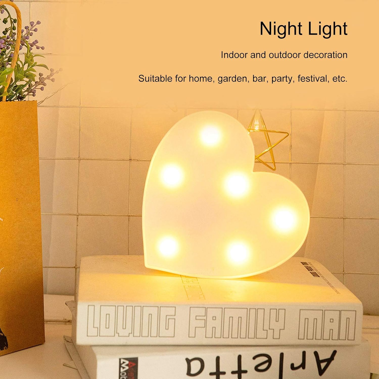 AUNMAS Heart Shaped LED Marquee Lights, Plastic Light Up Sign for Night Light Wedding Battery Powered Birthday Party Christmas Lamp Home Bar Decoration