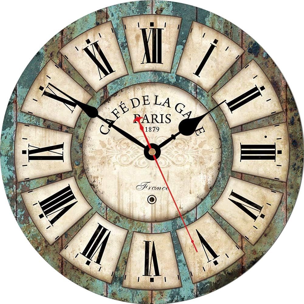 VIKMARI 8 Inch Vintage Wall Clock Rustic Style Silent Battery Operated Wall Clocks Roman Numerals Wooden Clock for Farmhouse, Living Room, Bedroom, Classroom, School and Office