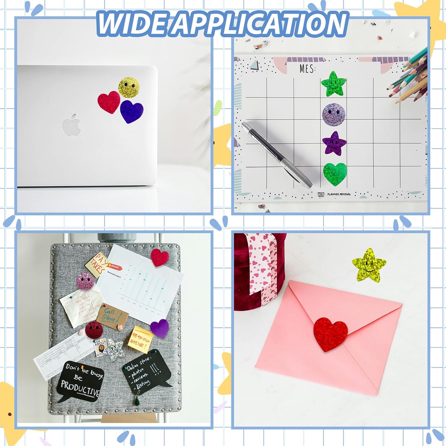 1500 Pcs Glitter Smiley Face Star Stickers,3 Rolls Self Adhesive Shiny Cute Stickers, 1 inch Motivational Smiley Face Heart Star Stickers,Colorful Sparkly Foil Reward Stickers Students Teachers