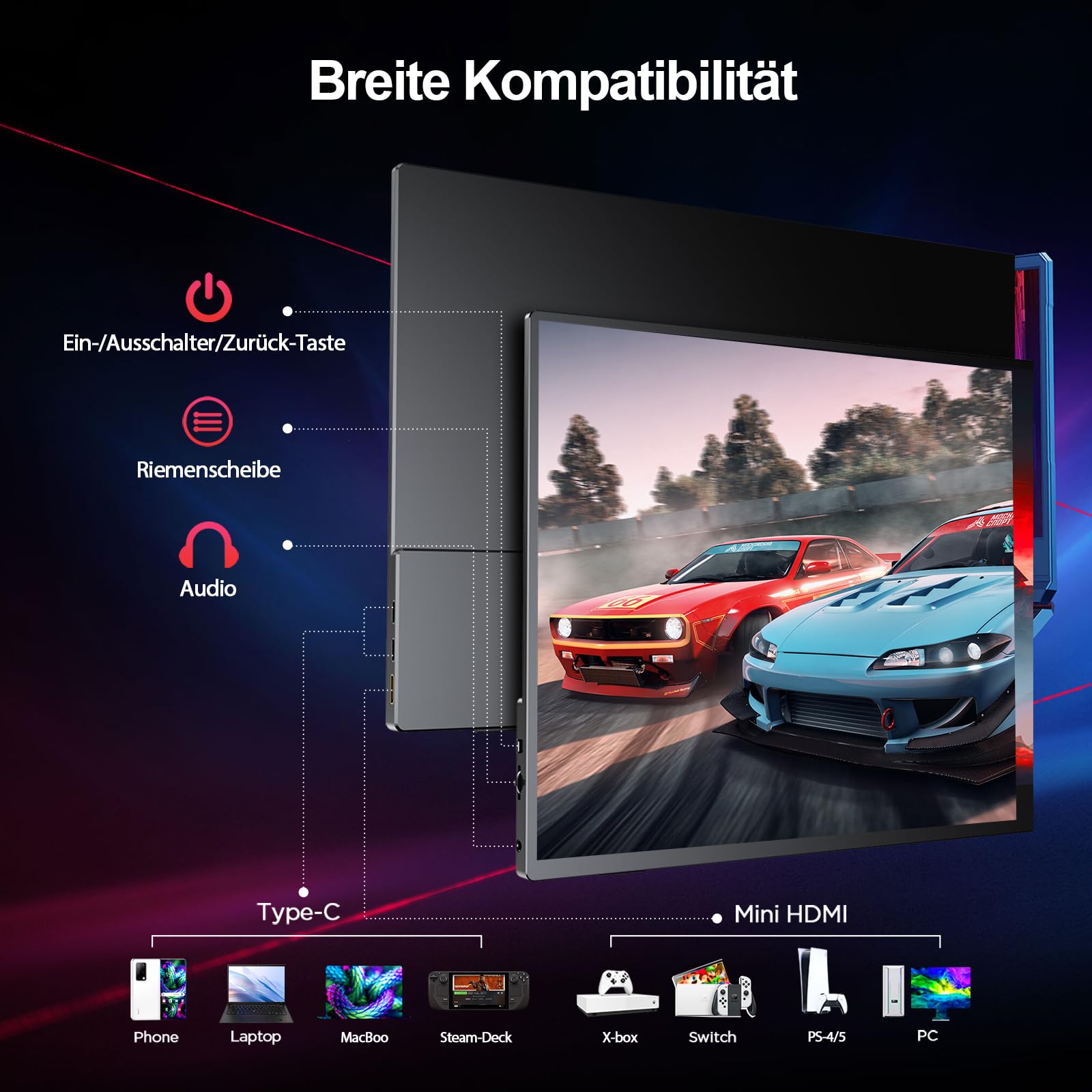 UPERFECT 16 Zoll 2K 120Hz Portable Gaming Monitor, 2560x1600 2000:1 10 Bit | 400 Nits 16:9/16:10 IPS Bildschirm Mini HDMI USB C für PC Laptop Xbo Switch, Zweiter Bildschirm VESA-kompatibel