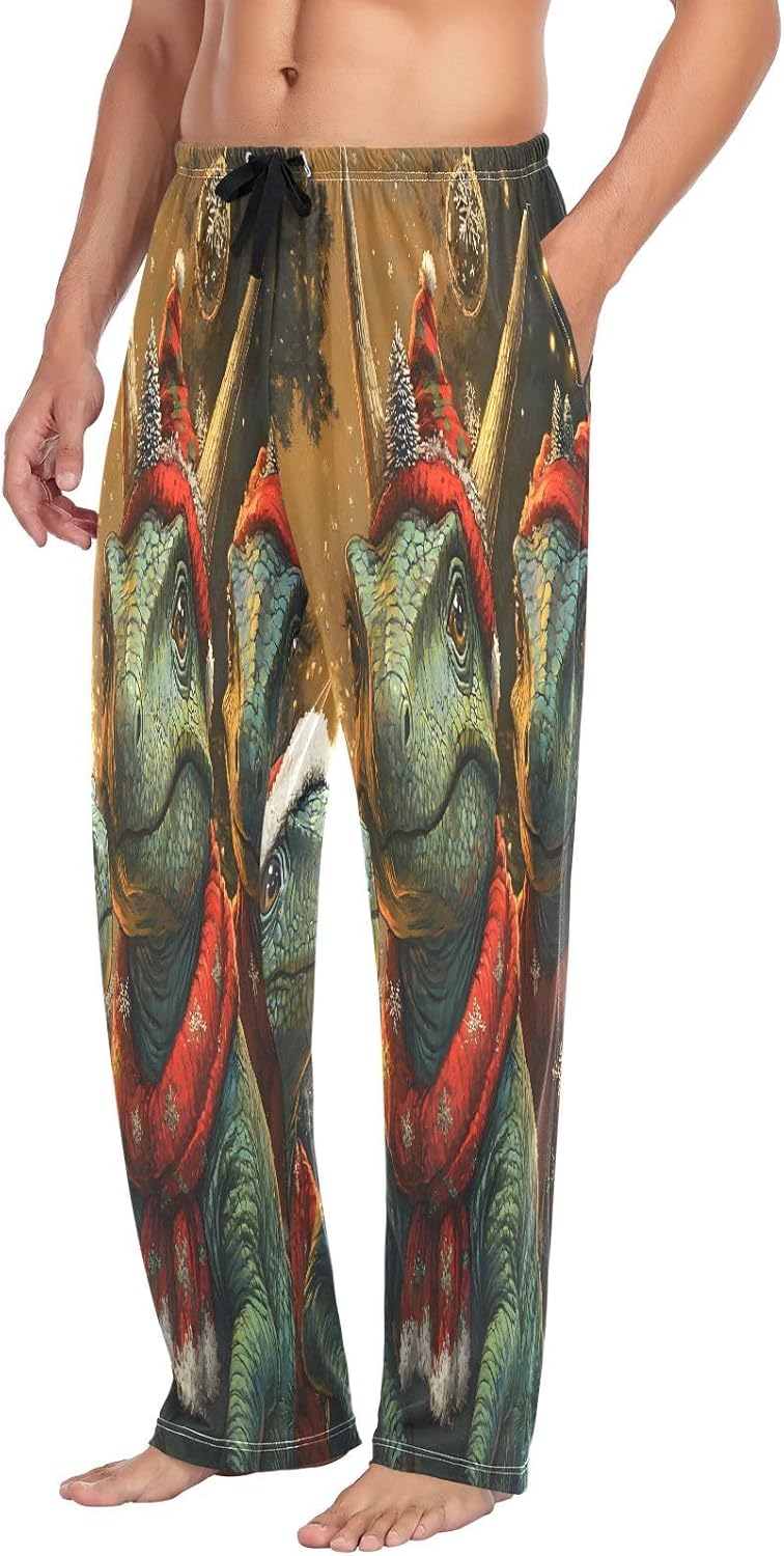 ALAZA Christmas Dinosaurs Men's Pajama Pants Men Cotton Pajama Bottoms with Pockets, S