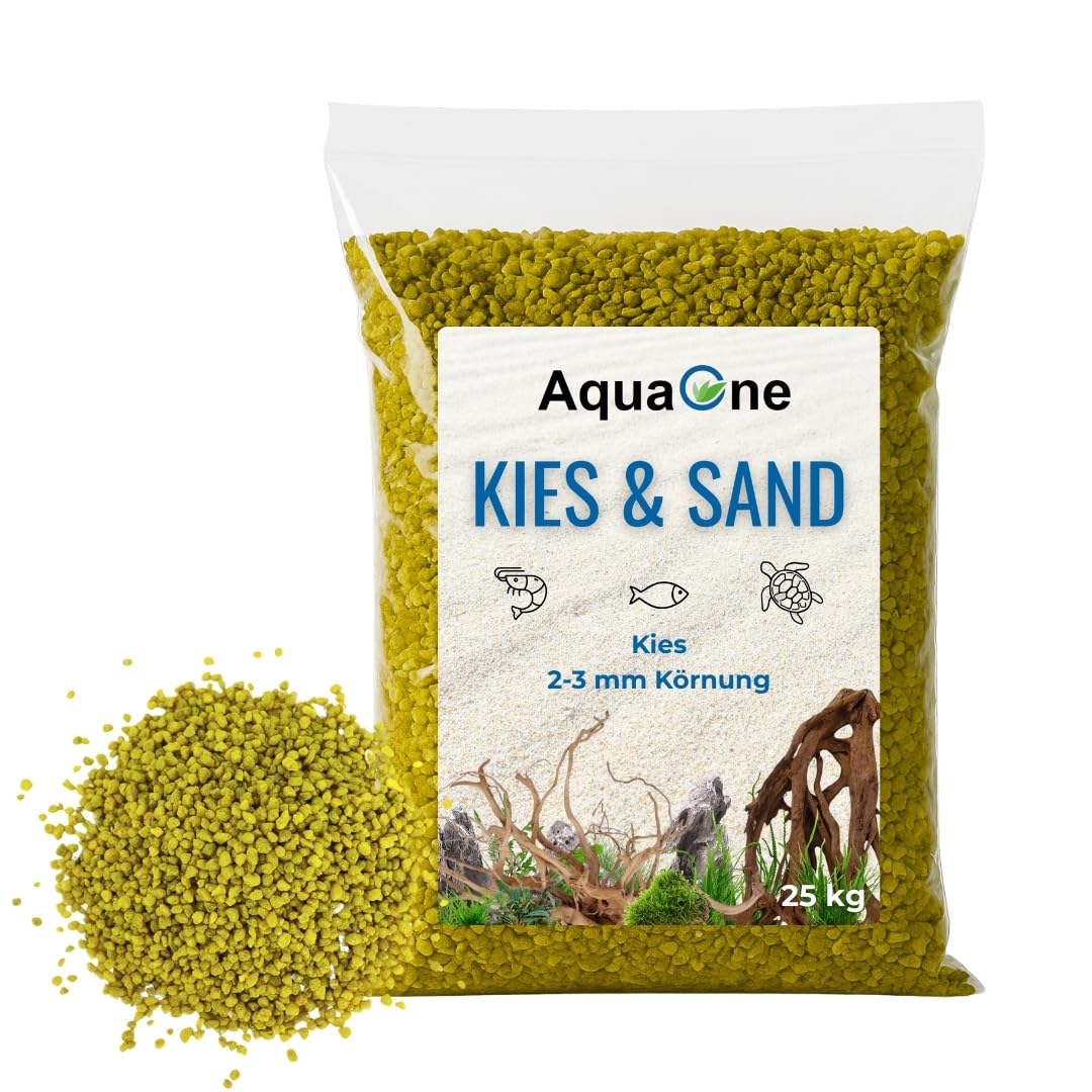 AquaOne Żwir do akwarium, 20 kg, żółty 2-3 mm, żwir akwariowy, jakość premium, żwirek kwarcowy, zaokrąglone ziarno, żwir akwariowy, dekoracja do akwarium