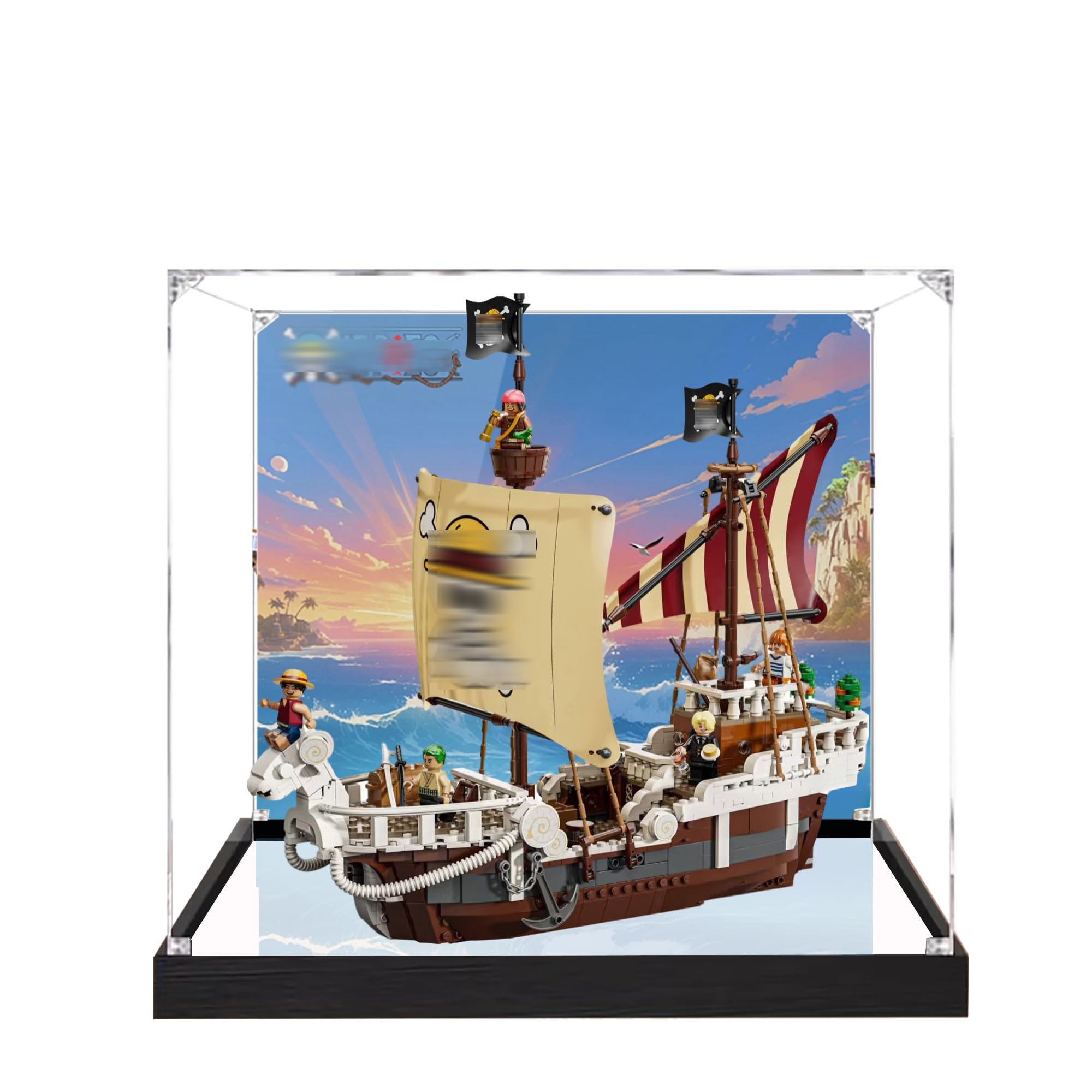 Acrylic Display Case for Lego 75639 Go Merry Pirate Ship Model, 3mm Dustproof Display Box, Display Case Compatible with Lego 75639 (Model Not Included) (Background 3MM++Mirror A)