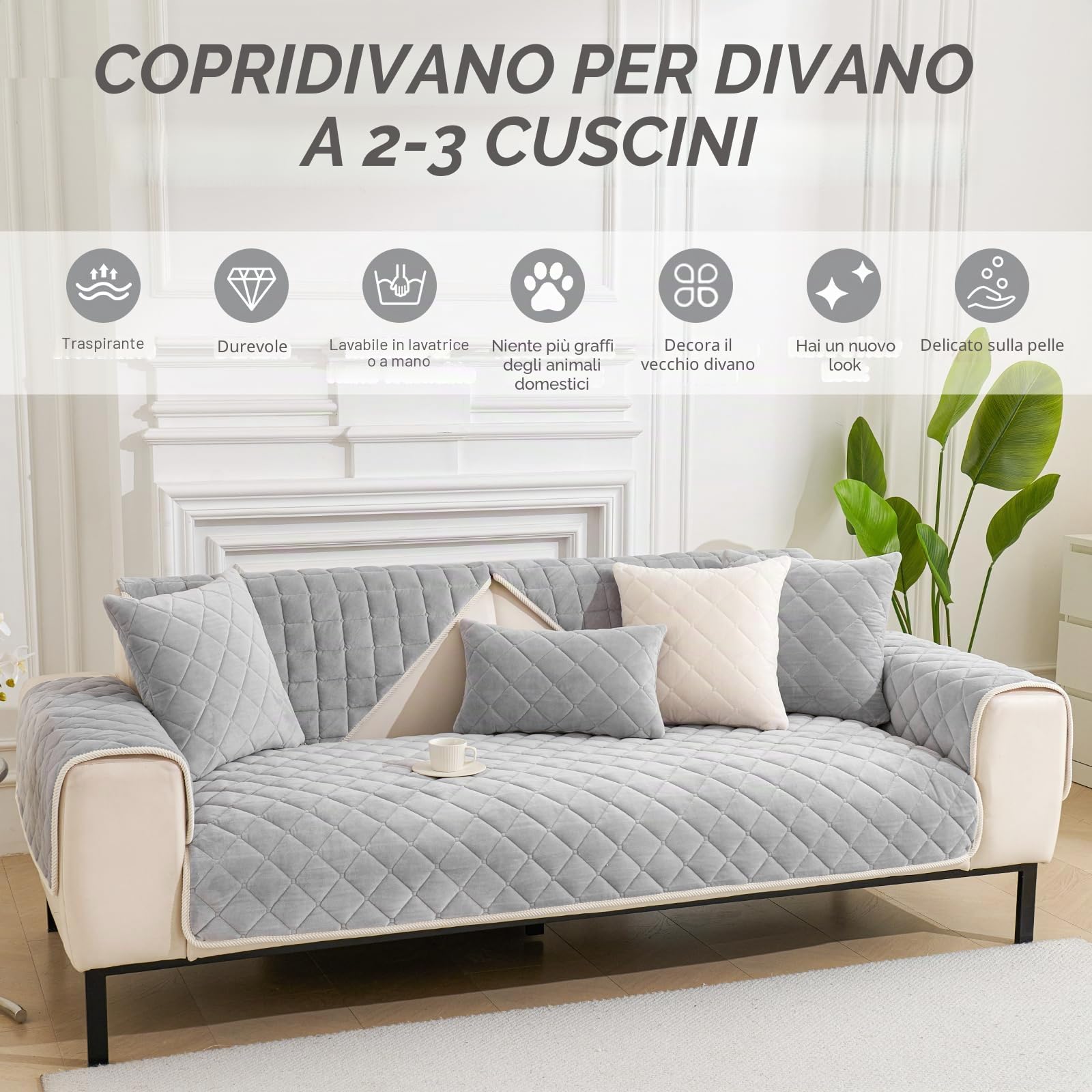 GKXLH Nuovo Copridivano Lavabile - Morbidi Copridivano in Pile di Latte 1 2 3 Posti, Fodere Antiscivolo per Divano, Fodere per Divano Componibile, Fodera per Divano Angolare a L, Protezione per Mobili