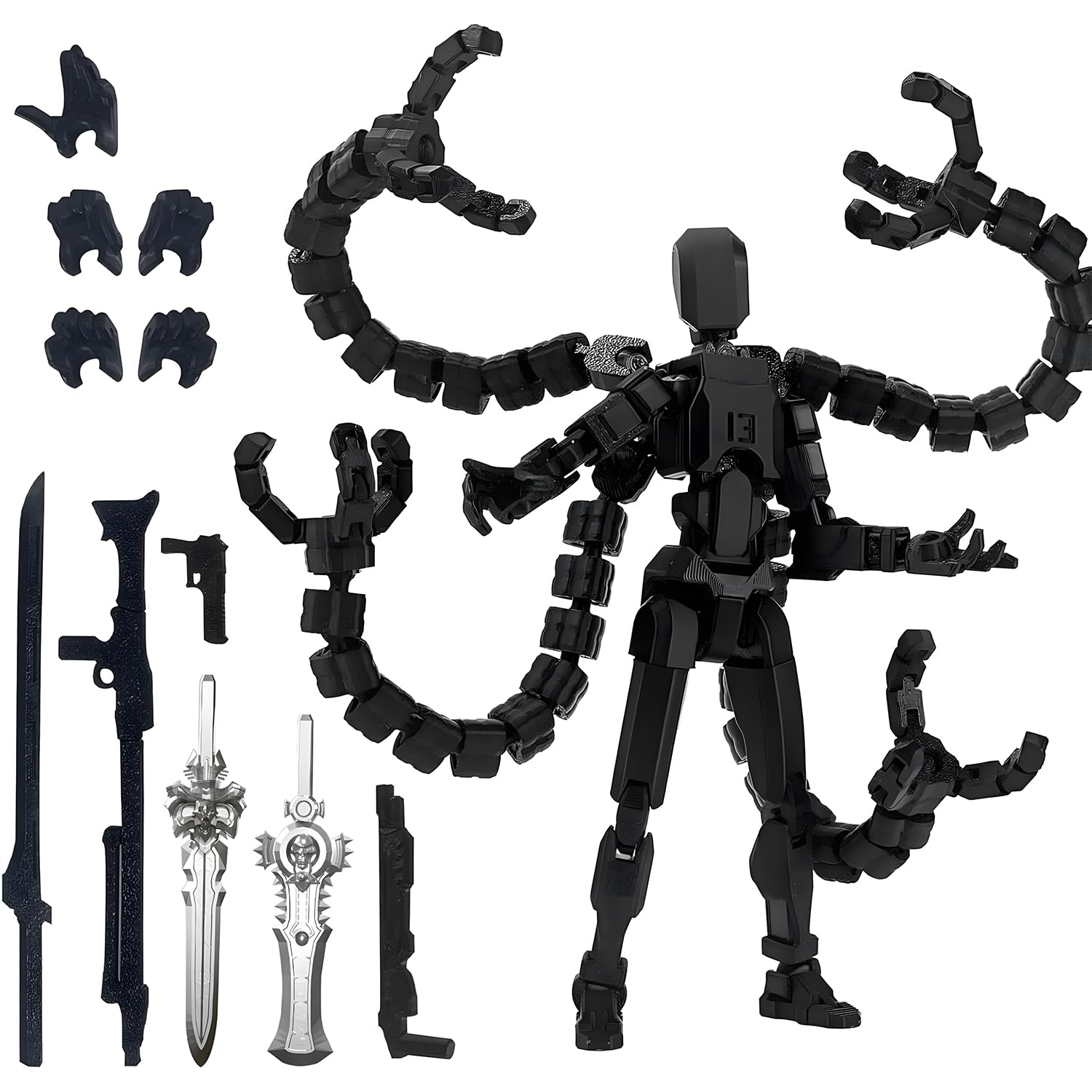 T13 Action Figures, 3D Printed Multi-Jointed Movable Action Figure, Cool Mecha Toy with Multiple Weapons, Robot Figure for Desktop Decorations, Collectible T13 Toy for Teens Adults & Fans
