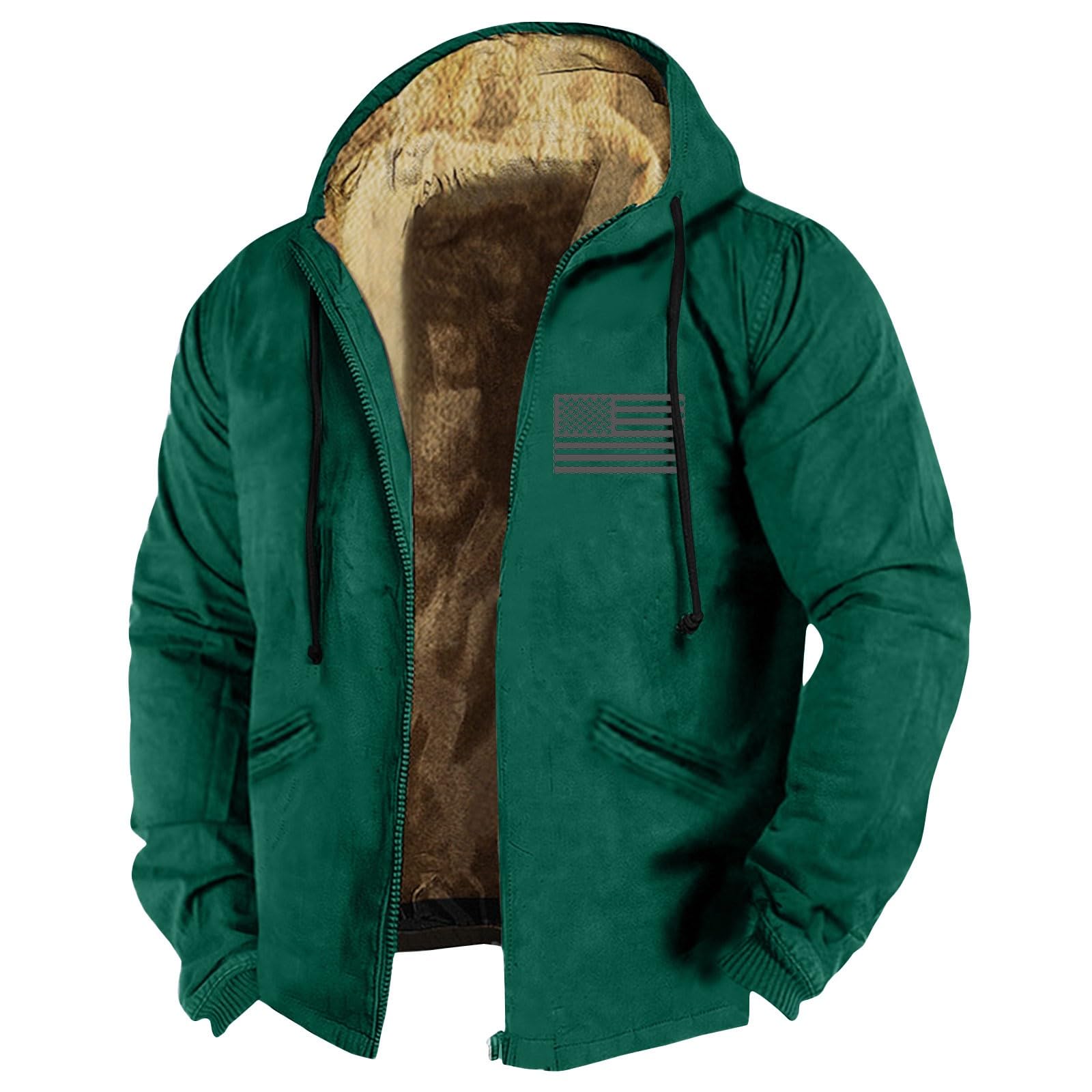 KONG JIMFAN Winterjacke Herren, Verdickt Kapuzenshirt Winterparka Warme Zipper Übergangsjacke Brusttasche Jacke Printing Sweatjacke Mit Hood Winddicht Bomberjacke