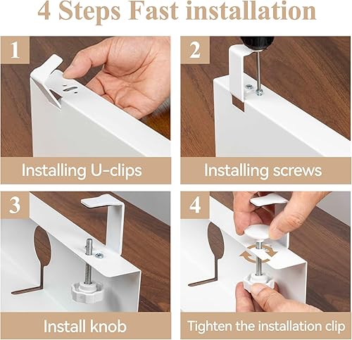 Miniatura 7 de WENHAO - Bandeja de organización de cables para debajo del escritorio, bandeja de cables de metal, gestión perfecta de cables de escritorio,