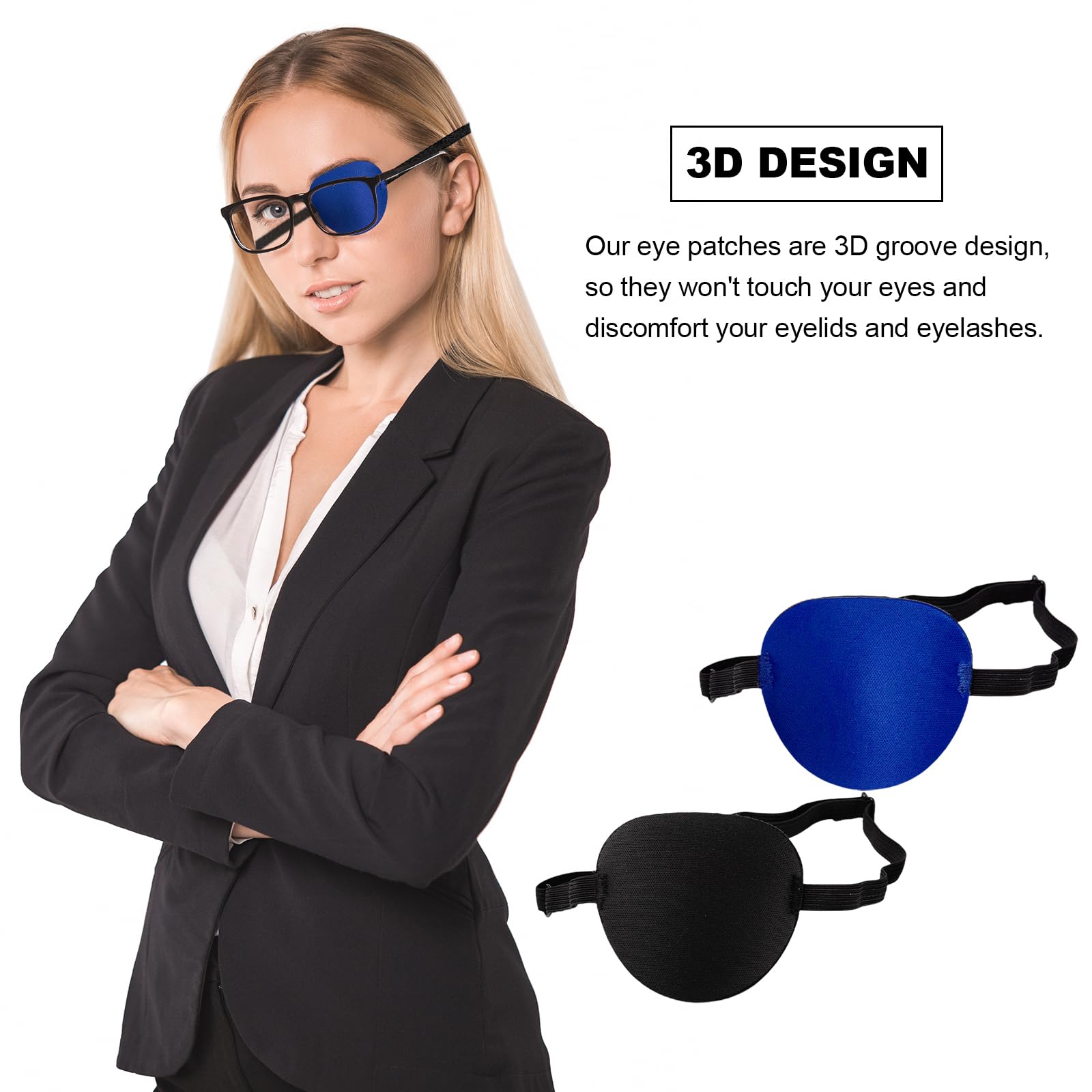 UILYNIU 6 Pezzi Benda per Occhio Benda per Occhio, Regolabile Traspirante Elastico Eye Patch, Pirata Singolo Occhio Patch per L'amliopia e lo Strabismo, Festa Cosplay (Nero, Blu)
