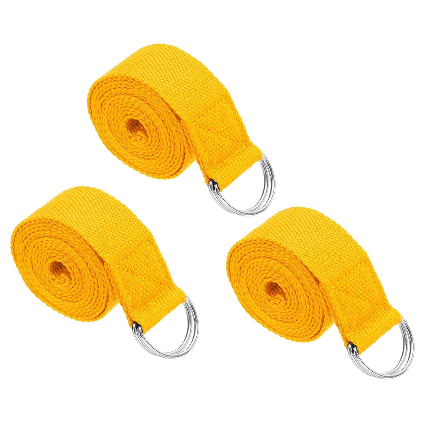PATIKIL Yoga Strap for Stretching 8 Feet, 3Pcs Cotton Yoga Belt with Adjustable Metal D-Ring Buckle Stretch Bands for Fitness Pilates, Yellow