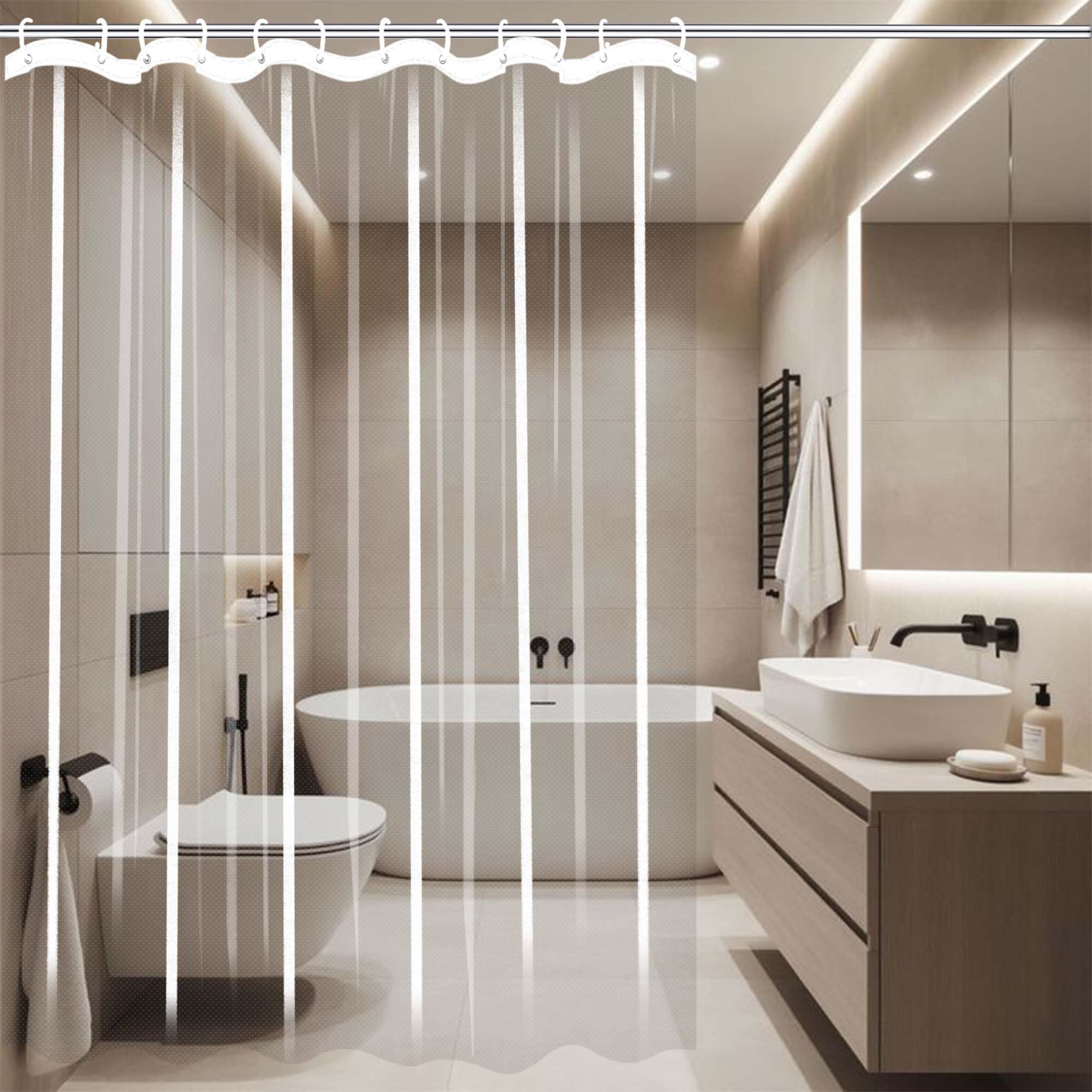 Rideau douche transparent pour baignoire 295x95 cm idéal pour illuminer les petites salles de bains