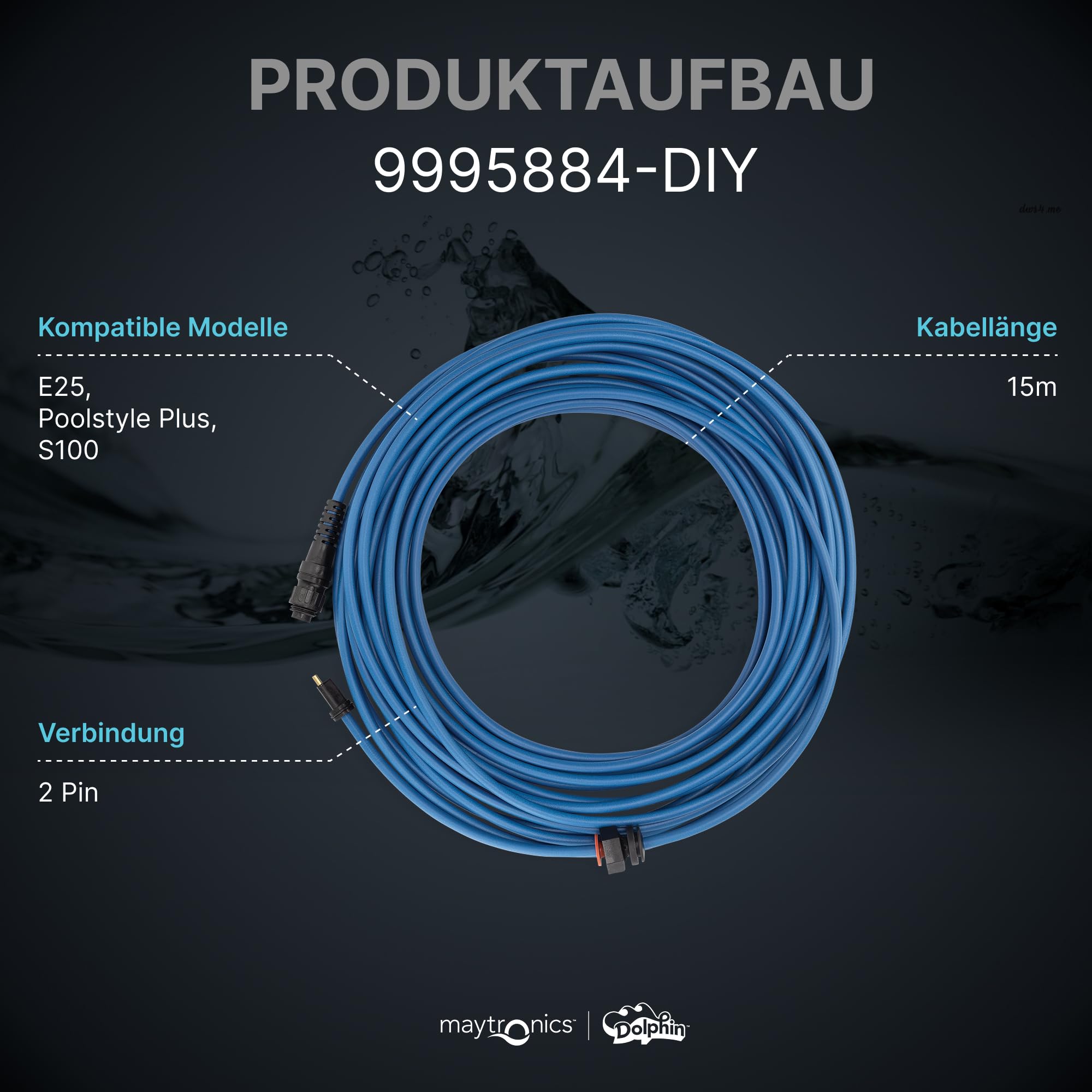 Dolphin Original-Ersatzteil - 16m langes blaues Schwimmkabel - Teilenummer 9995884-DIY