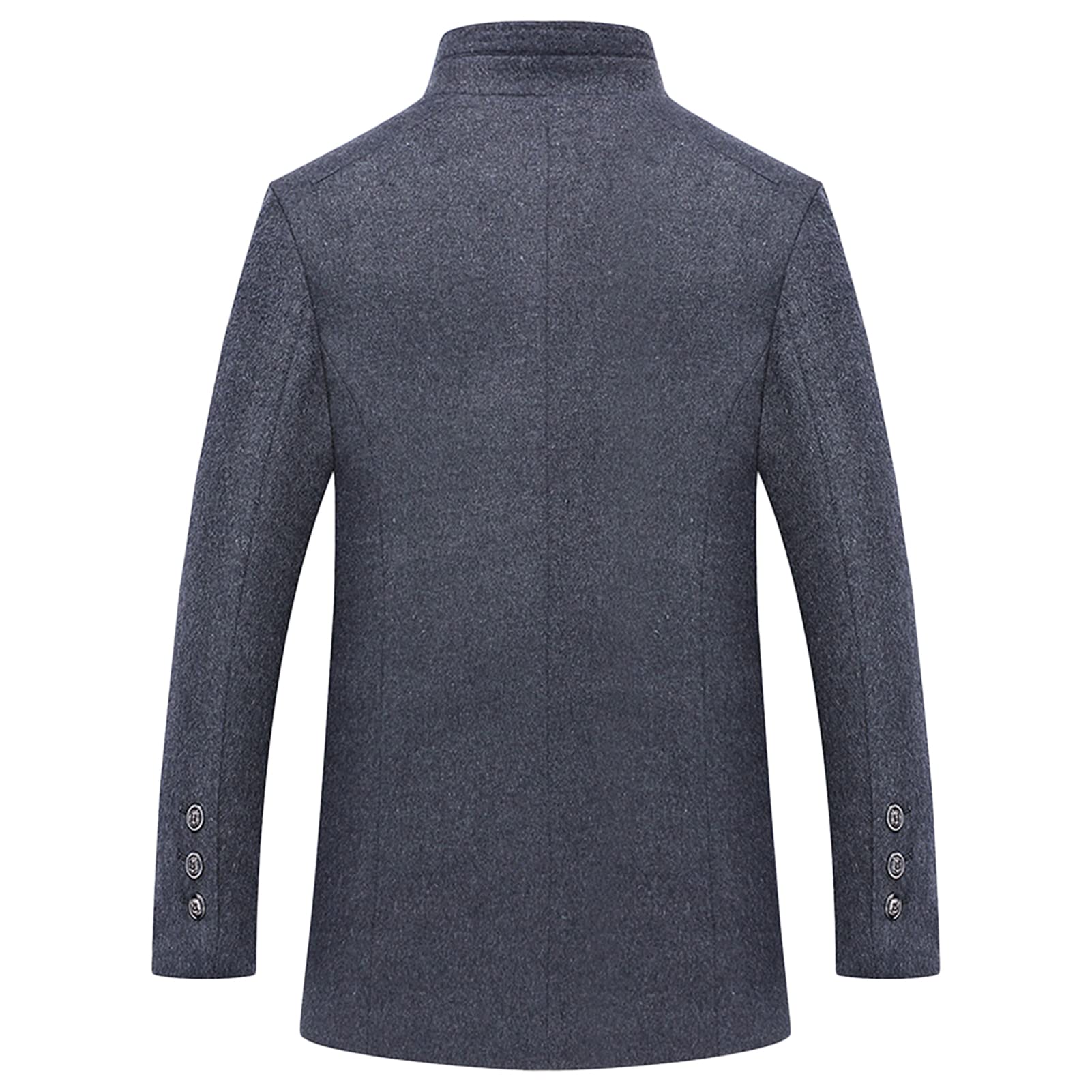 Maiyifu-GJ Men Winter Wool Blend Trench Coat Single Breasted Slim Fit Business Pea Coat Stand Collar Long Windproof Overcoat (Dark Grey,195)