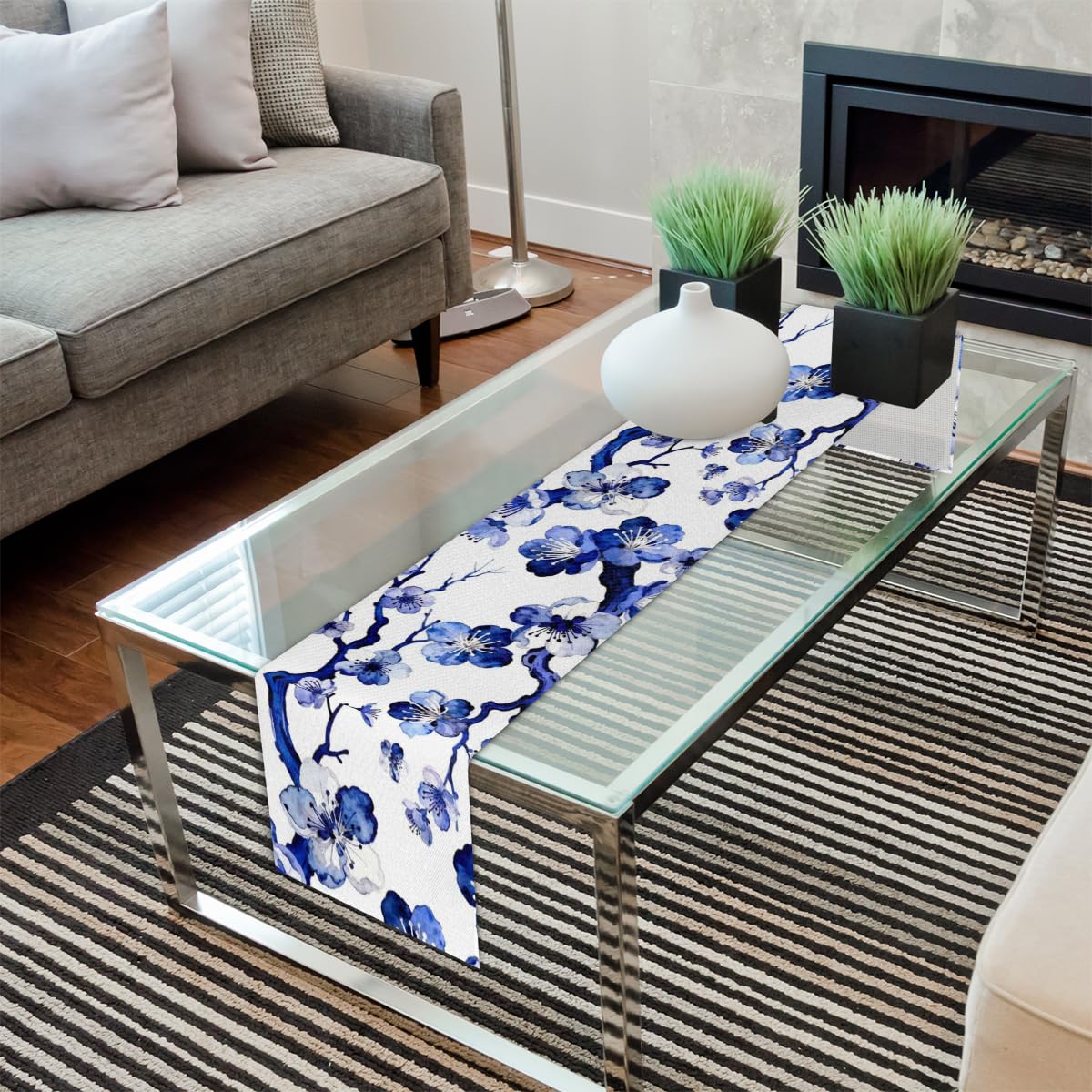 Camino de mesa lavable con flor de cerezo japonés, 183 cm de largo, decoración de mesa de comedor, mesa de café, comedor, boda, fiesta, vacaciones, 33 x 183 cm