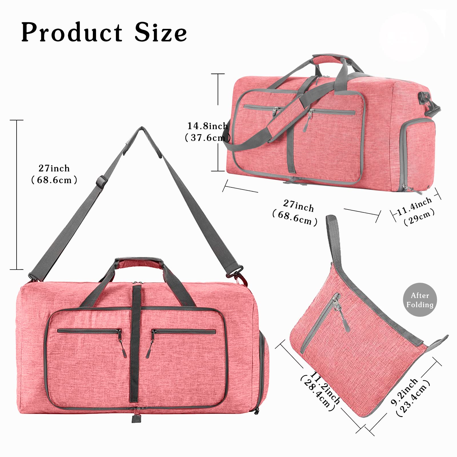 CORIOS Reisetaschen Duffle Bag für Herren/Damen 85L Faltbare Sporttasche Fitnesstasche Schwimmtasche Handgepäck mit Schuhfach Kabinenreisetasche Weekender Übernachtung Tasche Trainingstasche Rosa