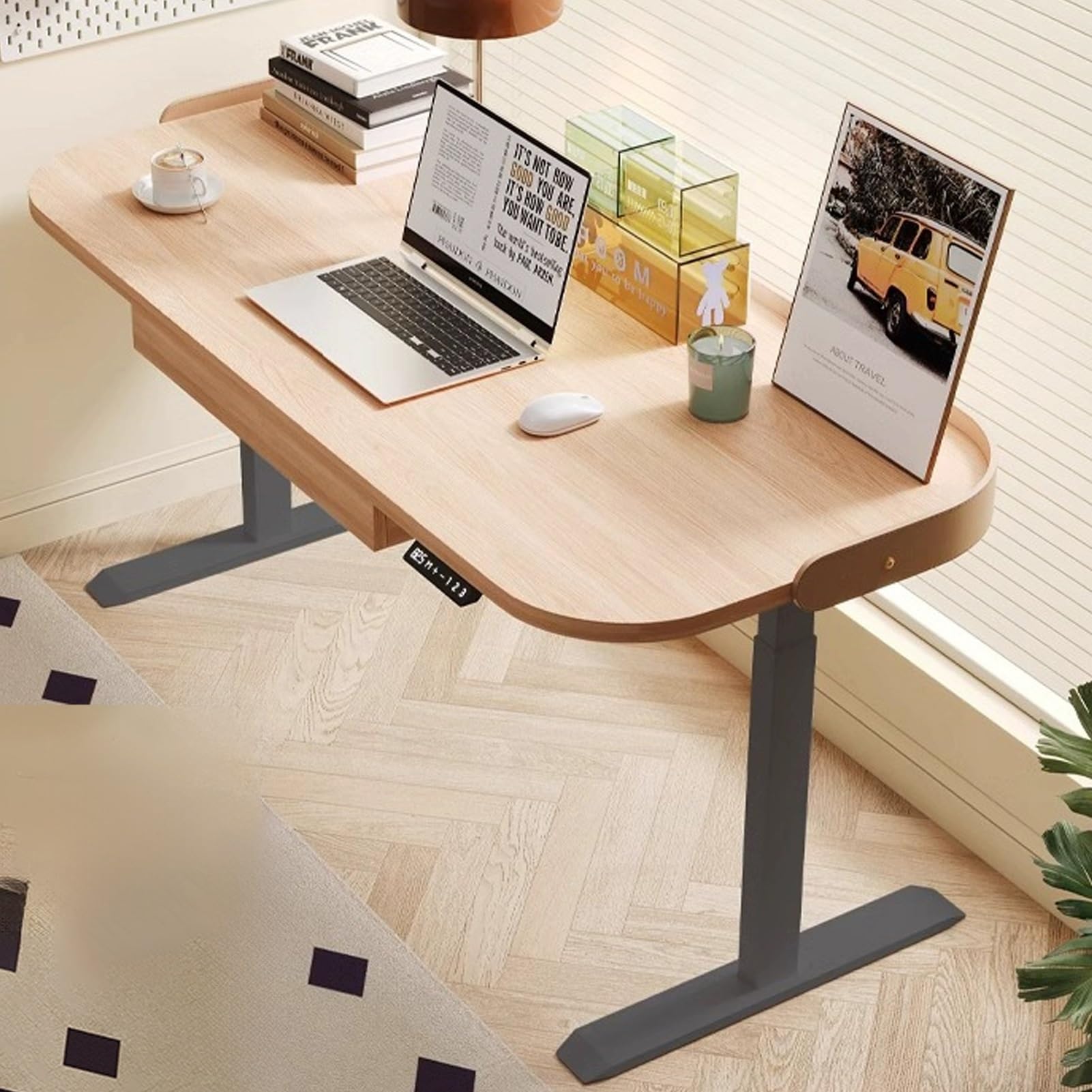 MYUYEE Jkghk Sit Stand Desk, Adjustable Standing Desk With Leather Guard Edge, Stand Up Desk With Storage Drawer And 3 Preset Heights, For Home Office, Easy To Install (Brown Black-39In)