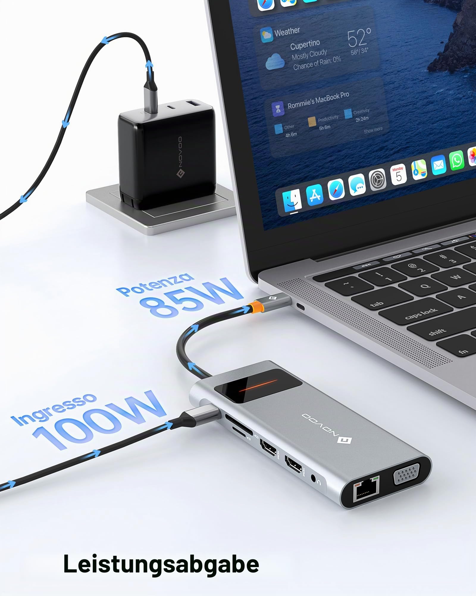 NOVOO Docking Station mit Dual-Monitor, 12-in-1 Dockingstation USB C auf Dual HDMI, VGA, 100 W PD, Ethernet RJ45, 4 USB, SD/TF USB-Hub für MacBook Pro Air Dell Lenovo