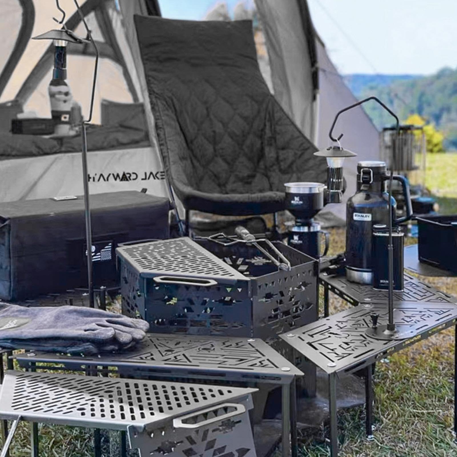 Teksome Braciere per esterni, braciere da campeggio,Pozzo del fuoco da | patio pieghevole - Braciere rimovibile in acciaio al carbonio per barbecue, campeggio, viaggi, picnic, falò, cortile, patio