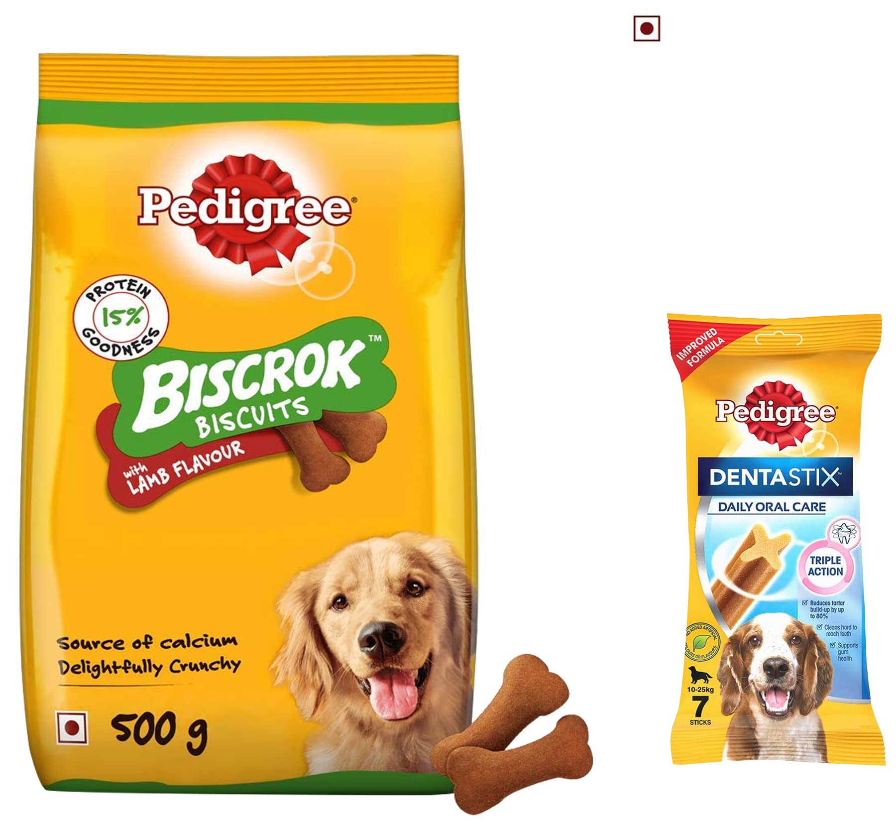Pedigree Dentastix Medium Breed (10-25 kg) Oral Care Dog Treat, 180g Weekly Pack (7 Chew Sticks) & Biscrok Biscuits Dog Treat (above 4 Months) Lamb Flavour, 500g Pack (B09VKQHWQ9) Amazon Price History, Amazon Price Tracker
