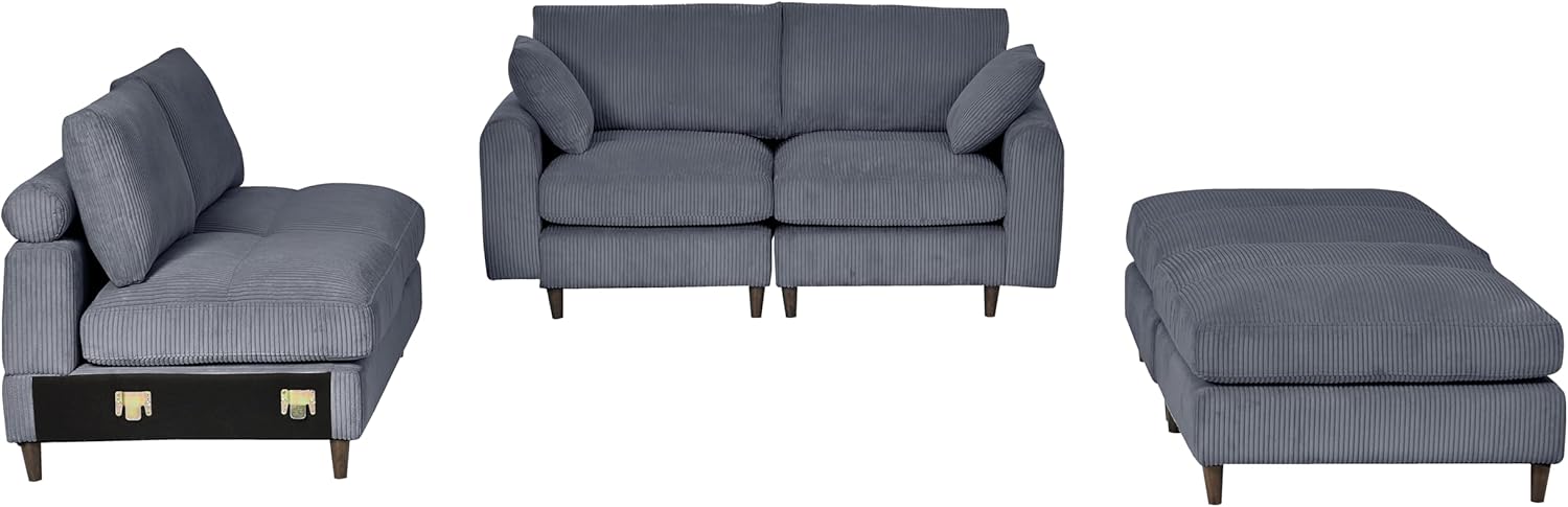 Free Combination Convertible Modular Sectional Sofa with Movable Ottoman, L Shaped Reversible Sleeper Corner Couch with Solid Wood Legs, Corduroy Upholstered Sofa Couches