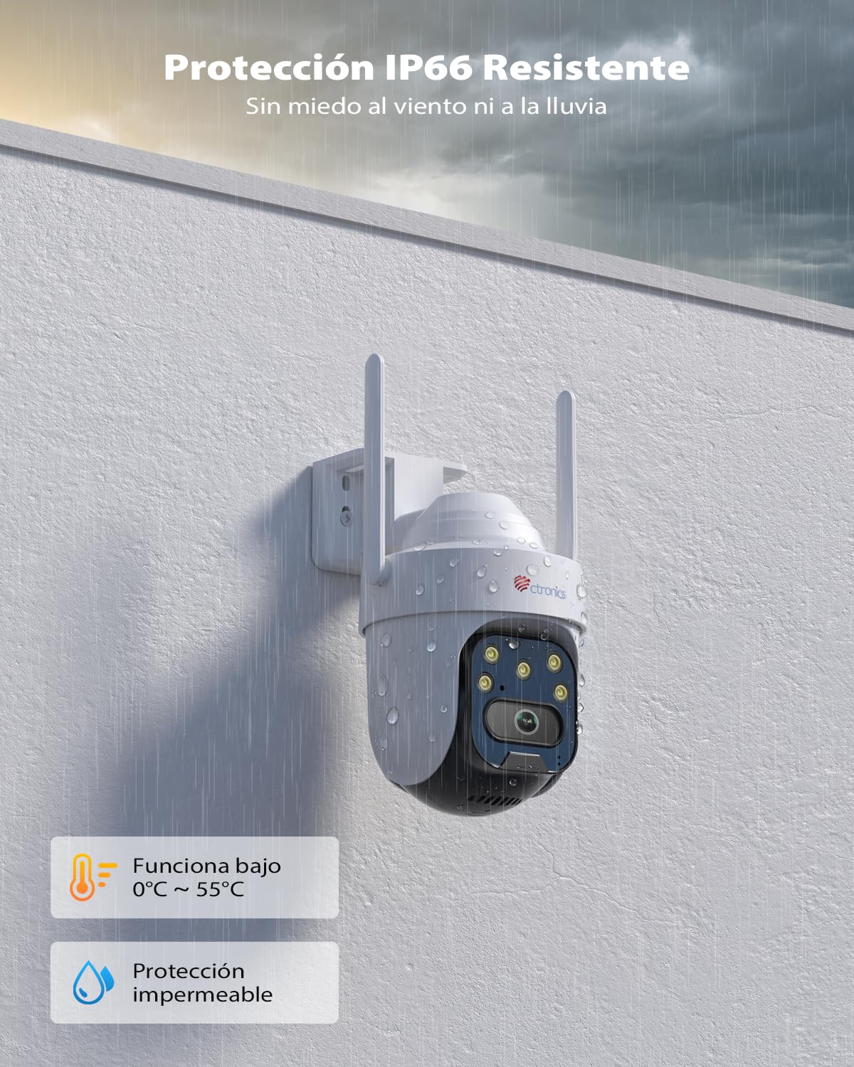 Ctronics 5MP Camara Vigilancia WiFi Exterior, PTZ Camara Seguridad Exterior | WiFi 2.4/5 GHz Detección AI y Seguimiento Auto, Visión Nocturna Color 30M, Audio Bidireccional 128GB TF/Cloud/FTP