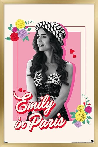 Trends International Emily In Paris - Póster de pared de flores, 14.72 x 22.37 pulgadas, versión enmarcada en oro