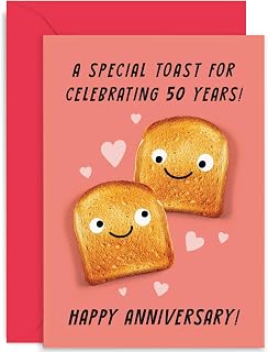 Old English Co. Cute 50th Wedding Anniversary Card for Him and Her - A Toast To You Pun Funny Golden Anniversary Card for Husband Wife Spouse Auntie Uncle Close Friend | Blank Inside with Envelope